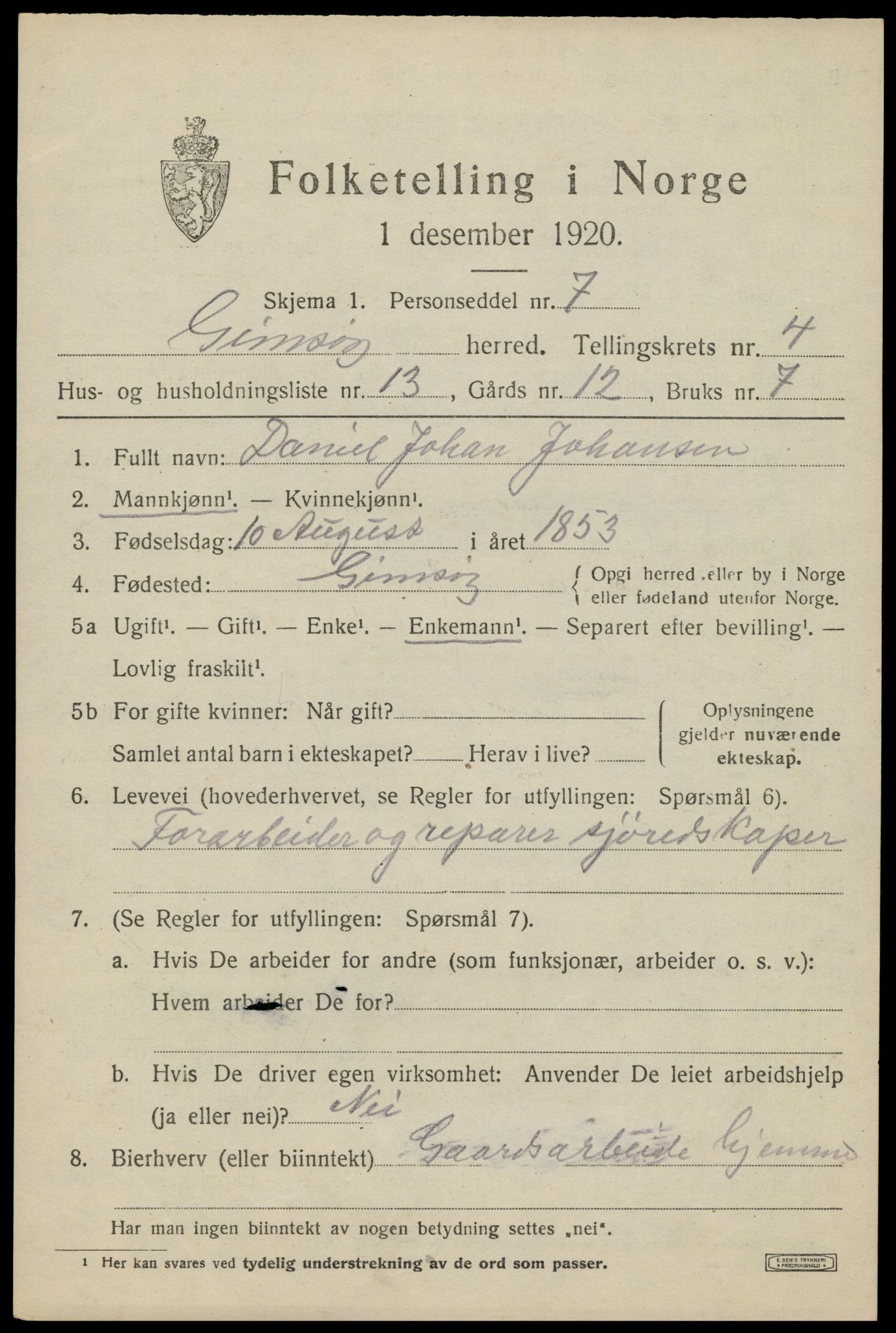 SAT, Folketelling 1920 for 1864 Gimsøy herred, 1920, s. 2113