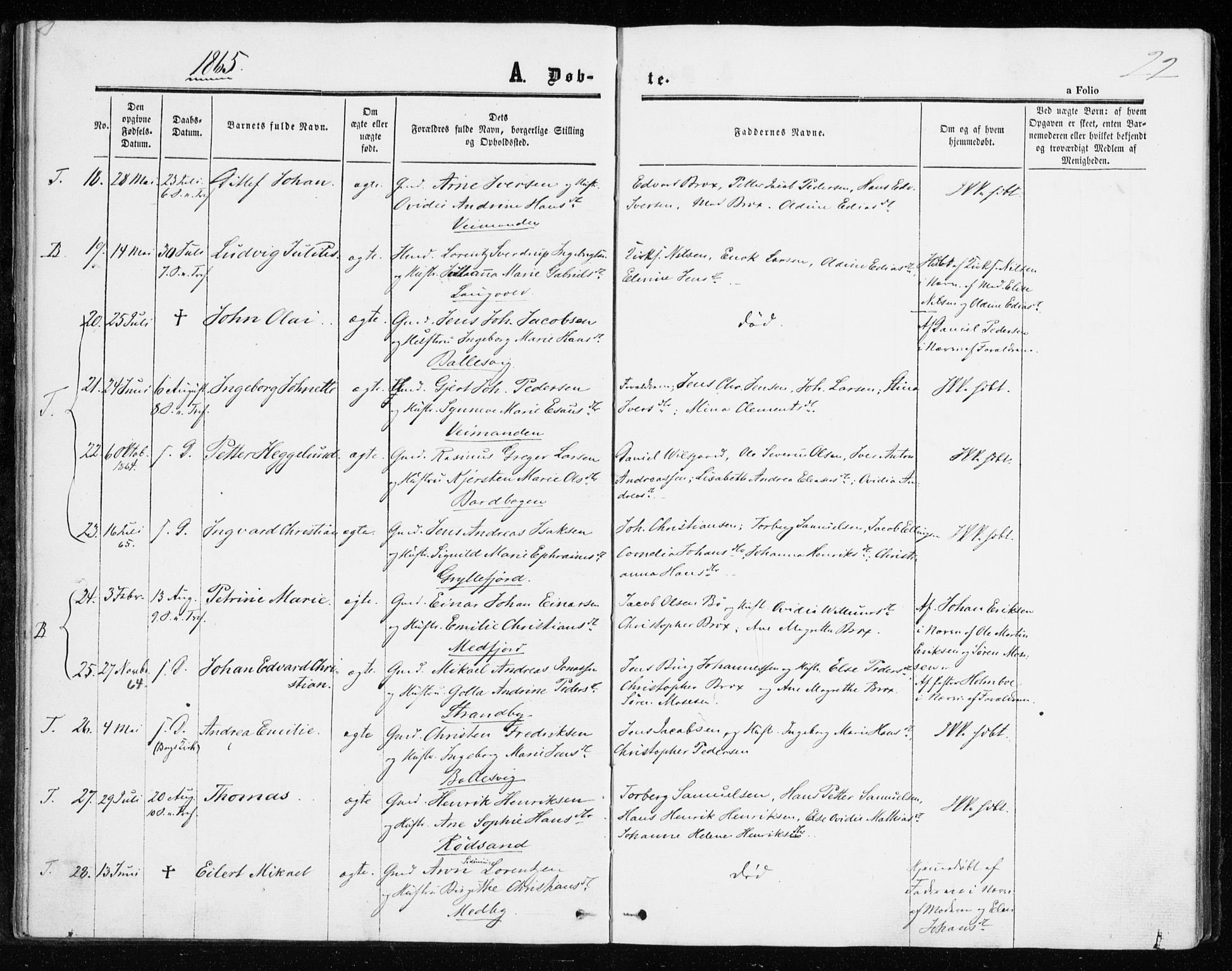 Berg sokneprestkontor, SATØ/S-1318/G/Ga/Gaa/L0002kirke: Ministerialbok nr. 2, 1860-1872, s. 22
