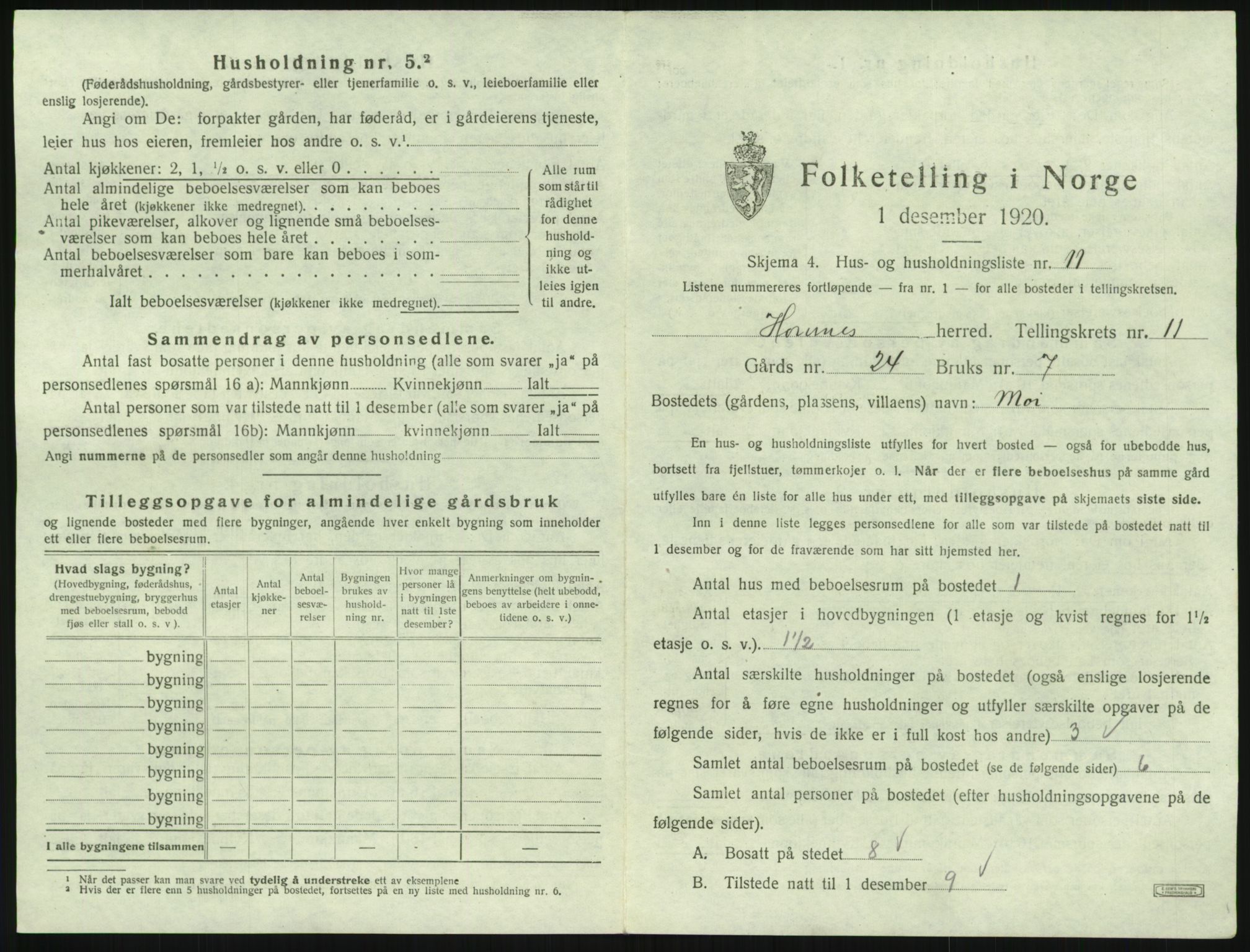 SAK, Folketelling 1920 for 0936 Hornnes herred, 1920, s. 451