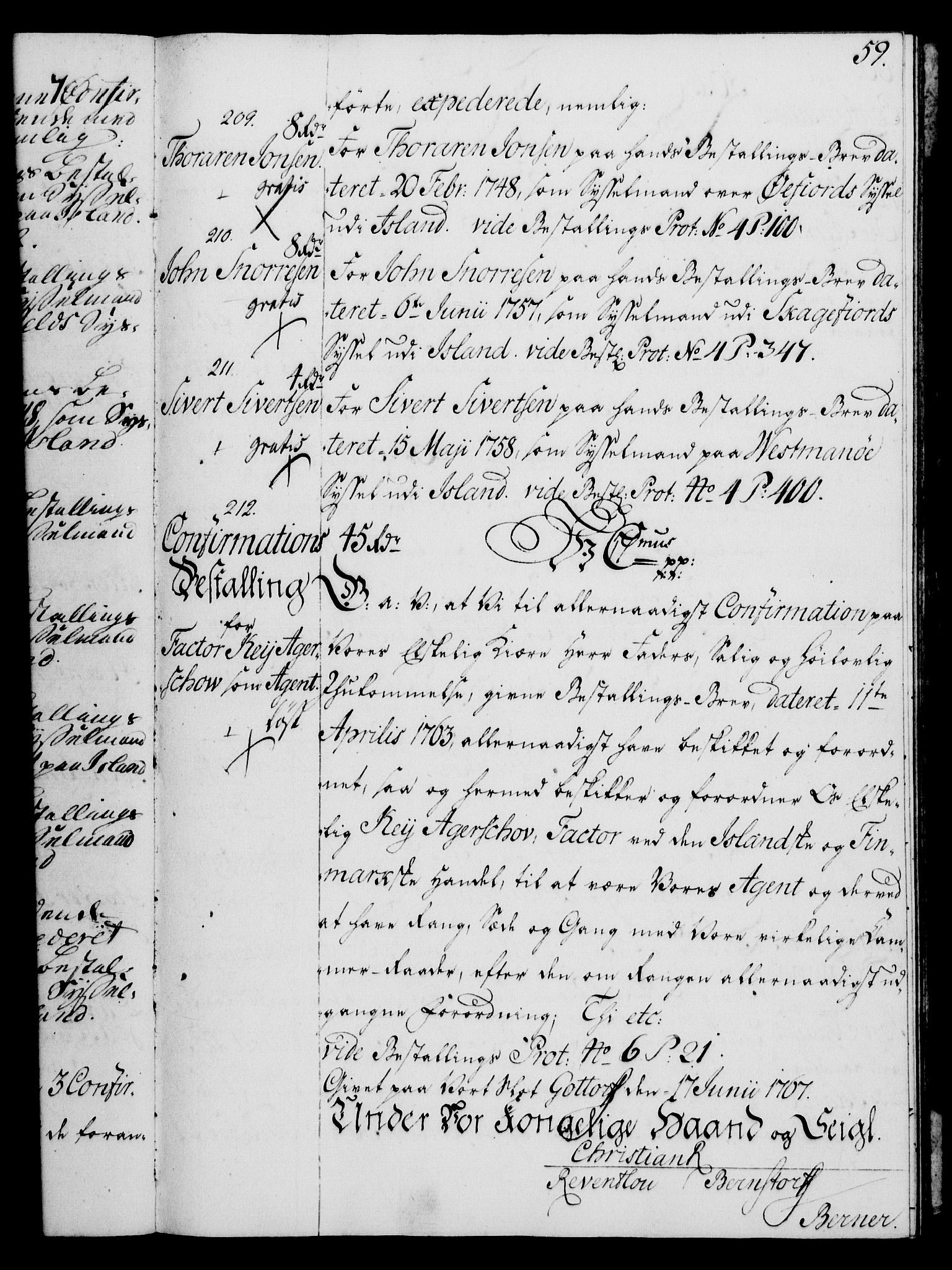 Rentekammeret, Kammerkanselliet, AV/RA-EA-3111/G/Gg/Ggg/L0003: Norsk konfirmasjonsbestallingsprotokoll med register (merket RK 53.33), 1766-1772, s. 59