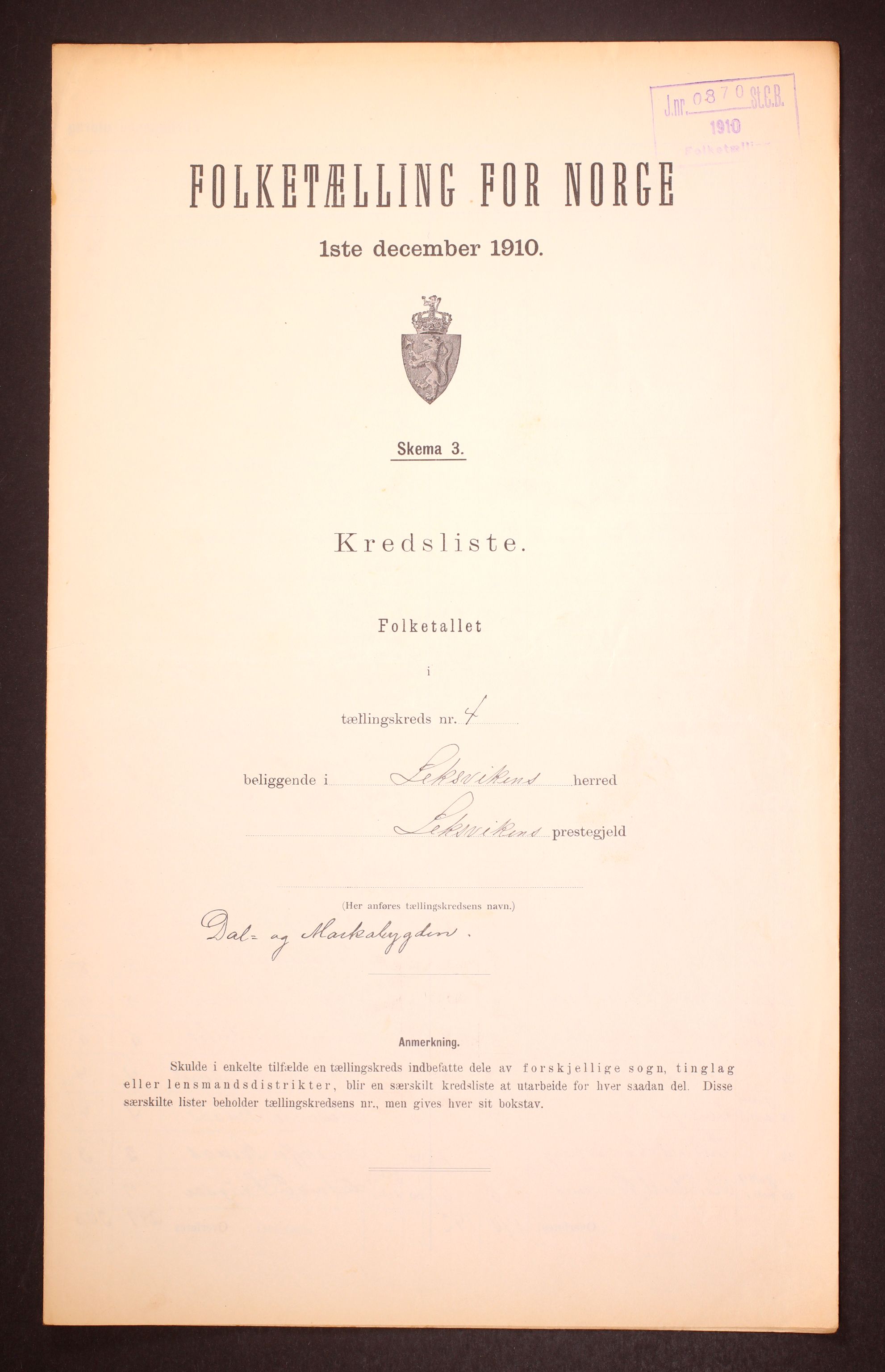 RA, Folketelling 1910 for 1718 Leksvik herred, 1910, s. 15