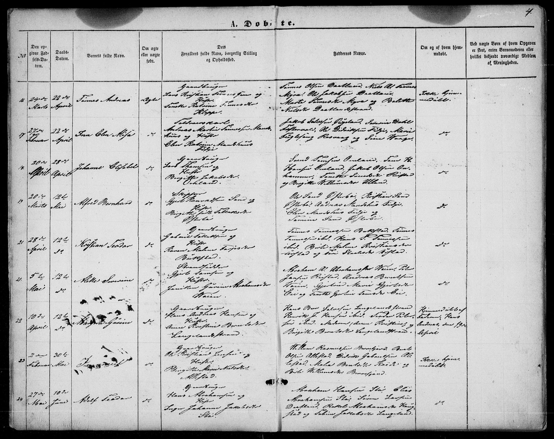 Flekkefjord sokneprestkontor, AV/SAK-1111-0012/F/Fb/Fbb/L0003: Klokkerbok nr. B 3, 1867-1889, s. 4