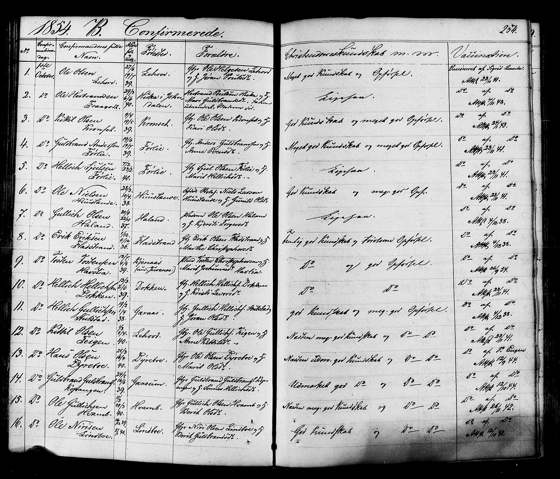 Flesberg kirkebøker, AV/SAKO-A-18/F/Fa/L0006: Ministerialbok nr. I 6, 1834-1860, s. 254