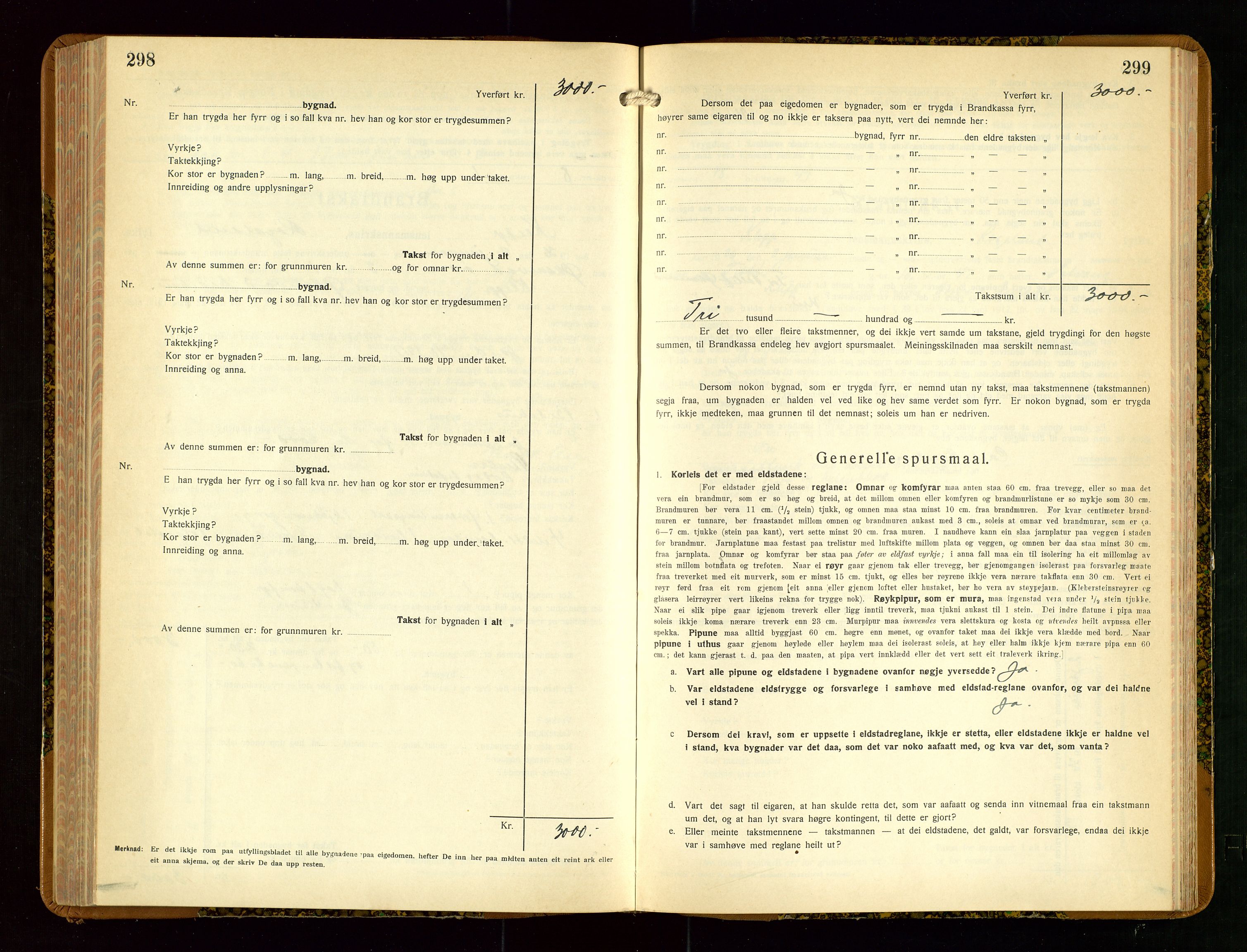 Klepp lensmannskontor, SAST/A-100163/Goc/L0013: "Brandtakstbok" m/register, 1933-1937, s. 298-299