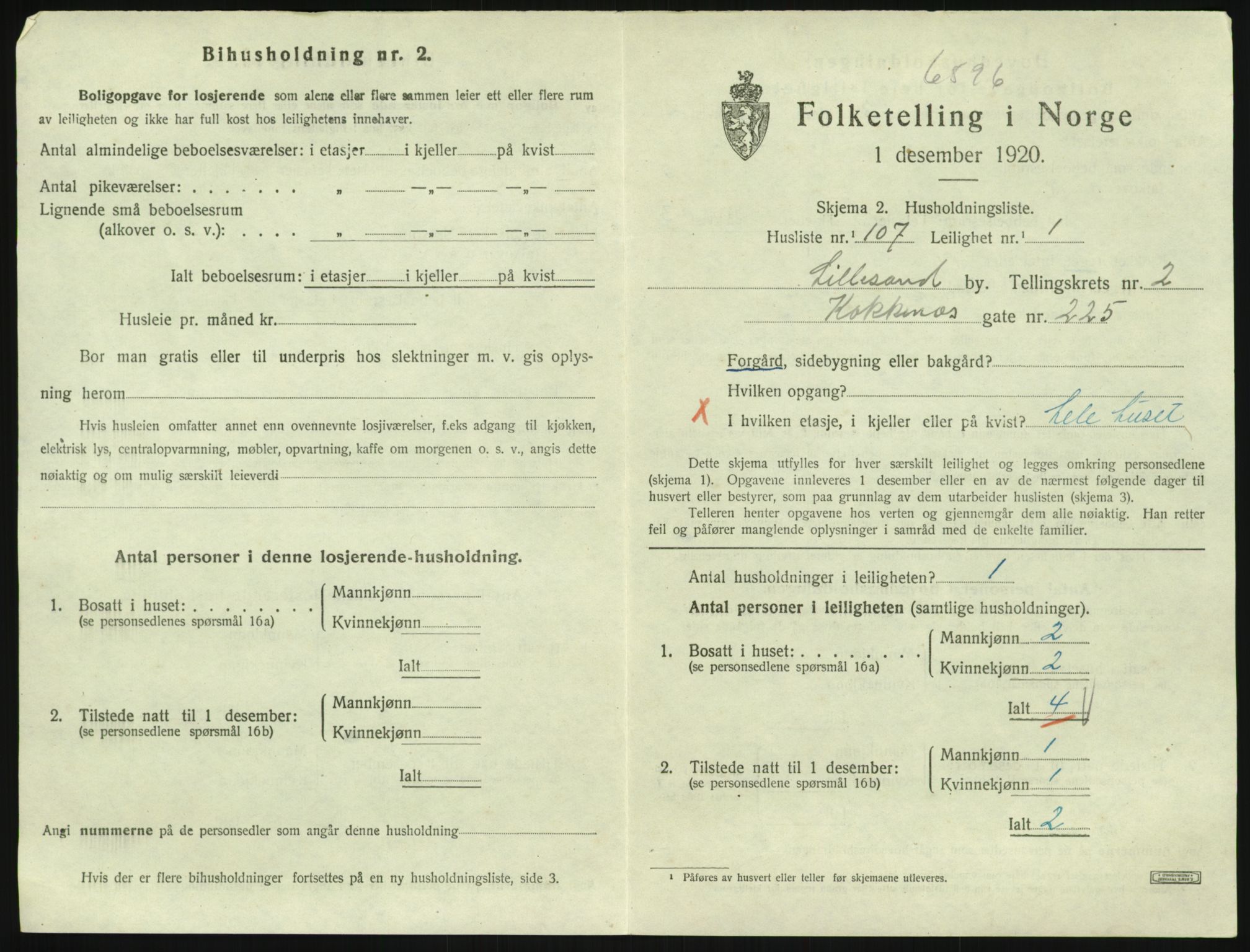 SAK, Folketelling 1920 for 0905 Lillesand ladested, 1920, s. 1111