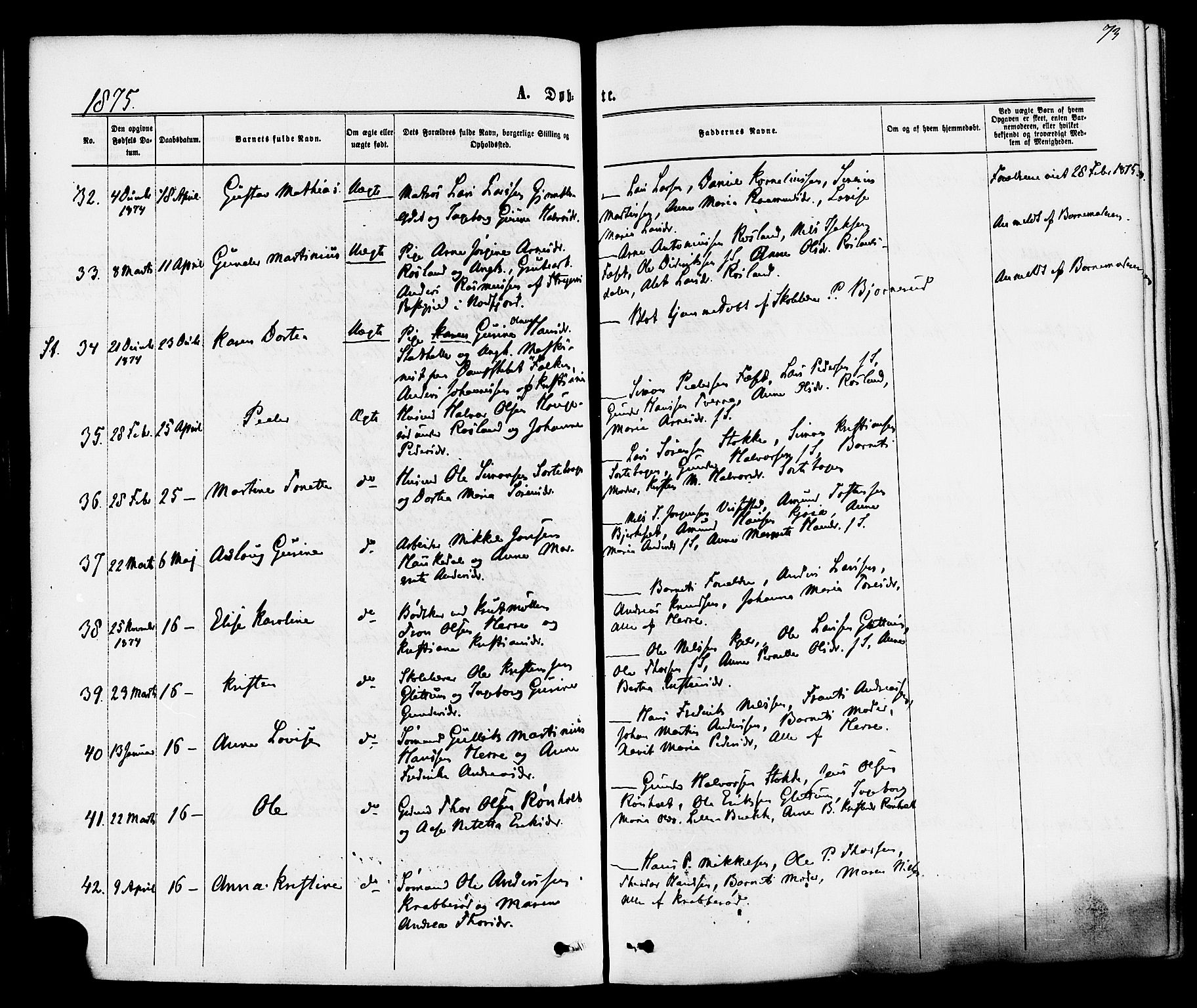 Bamble kirkebøker, AV/SAKO-A-253/F/Fa/L0006: Ministerialbok nr. I 6, 1869-1877, s. 73