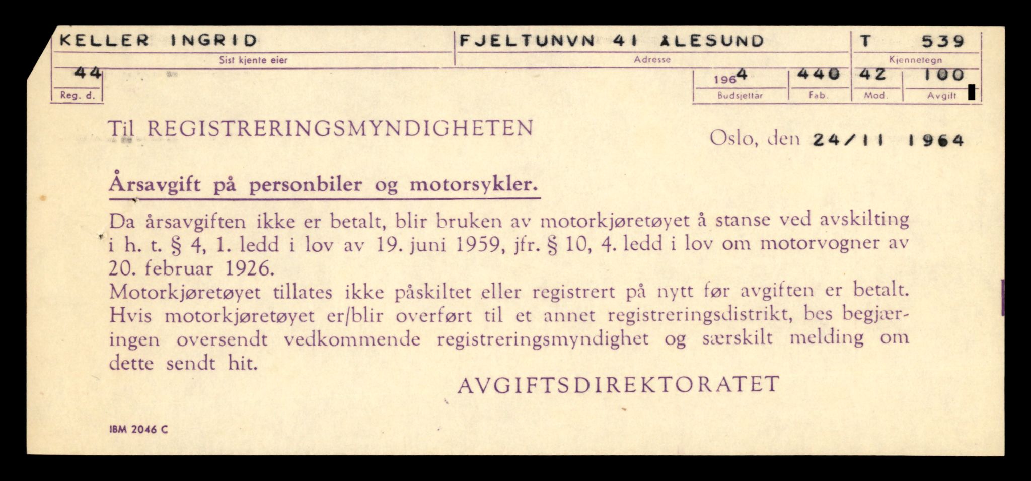 Møre og Romsdal vegkontor - Ålesund trafikkstasjon, AV/SAT-A-4099/F/Fe/L0005: Registreringskort for kjøretøy T 443 - T 546, 1927-1998, s. 259