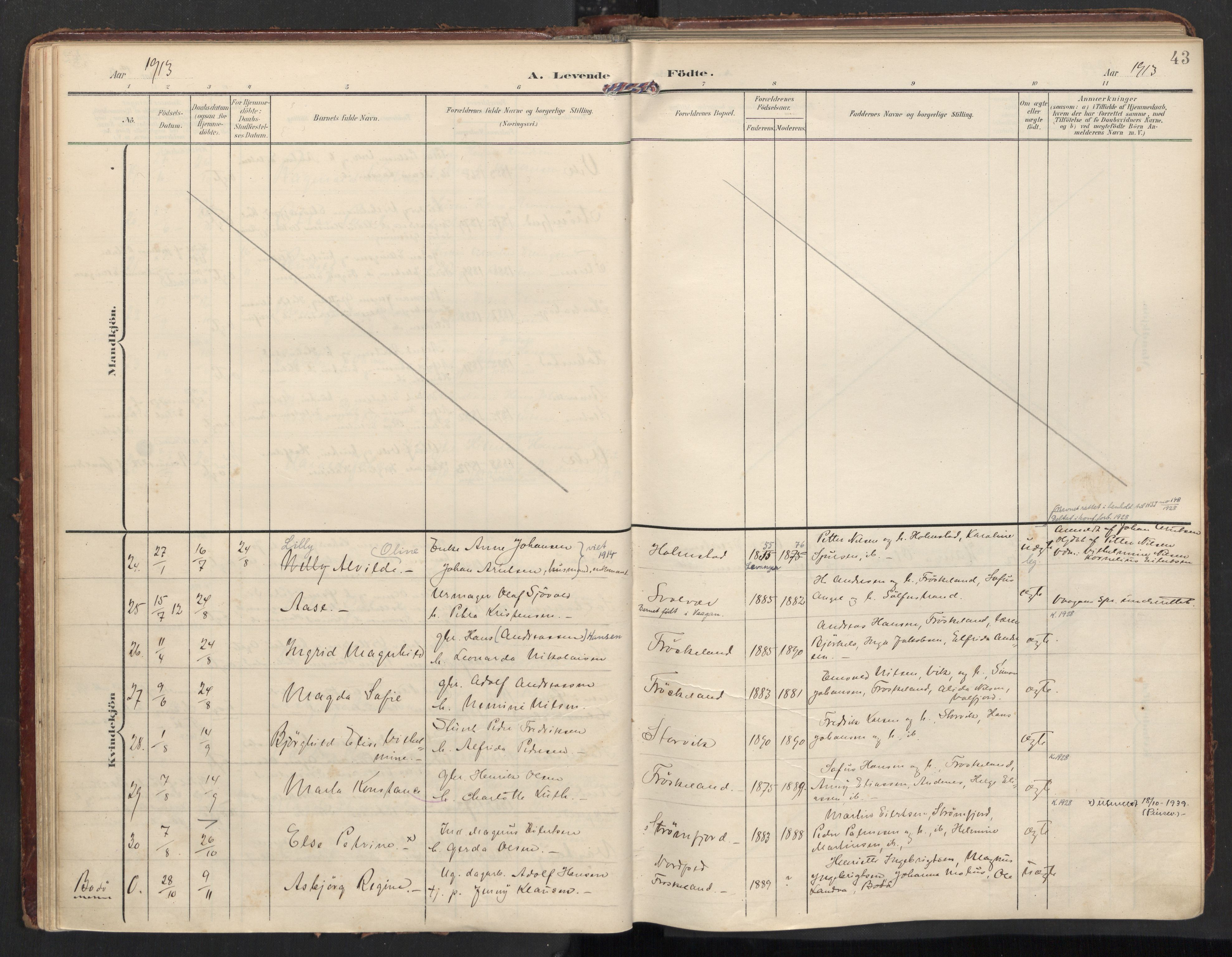 Ministerialprotokoller, klokkerbøker og fødselsregistre - Nordland, AV/SAT-A-1459/890/L1287: Ministerialbok nr. 890A02, 1903-1915, s. 43