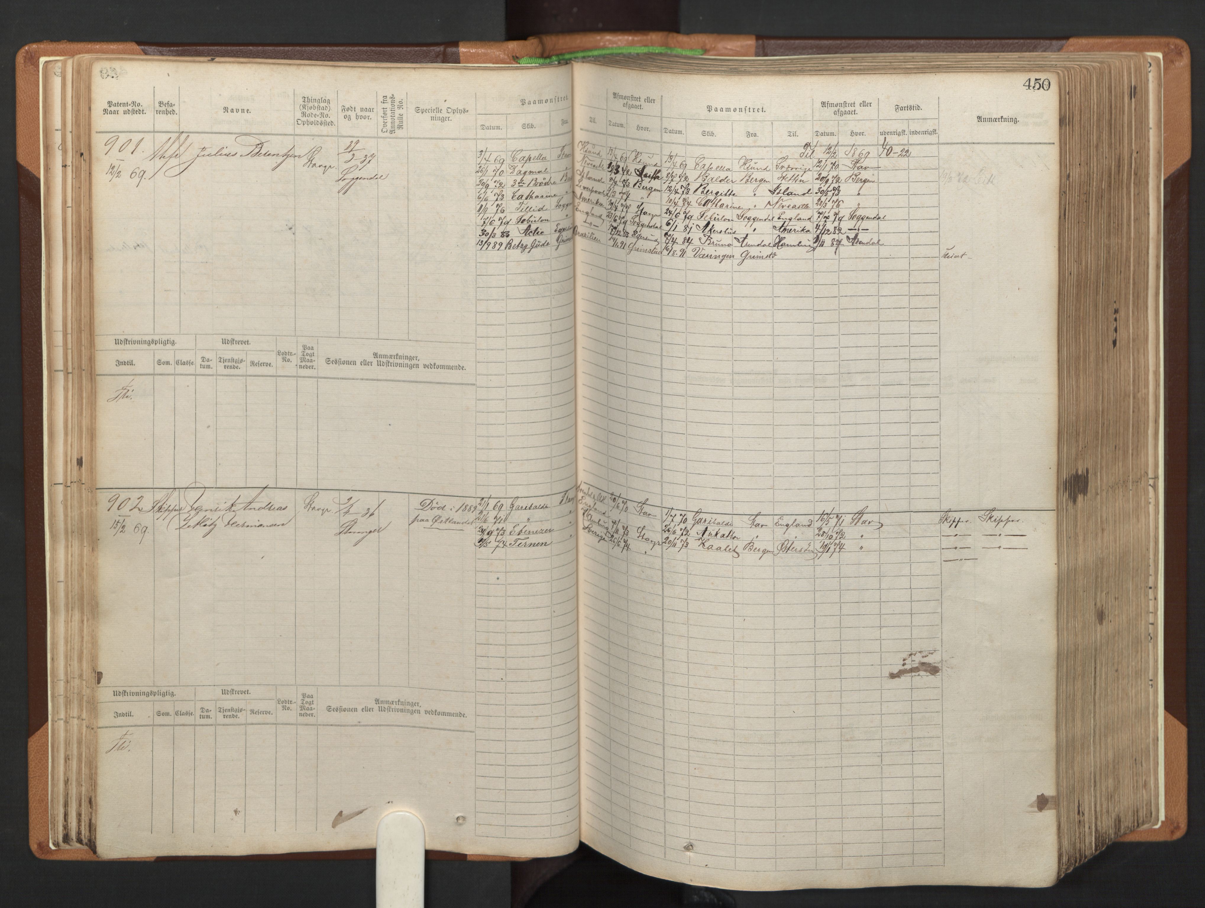 Stavanger sjømannskontor, AV/SAST-A-102006/F/Fb/Fbb/L0005: Sjøfartshovedrulle, patentnr. 793-1606 (del 2), 1869-1880, s. 59