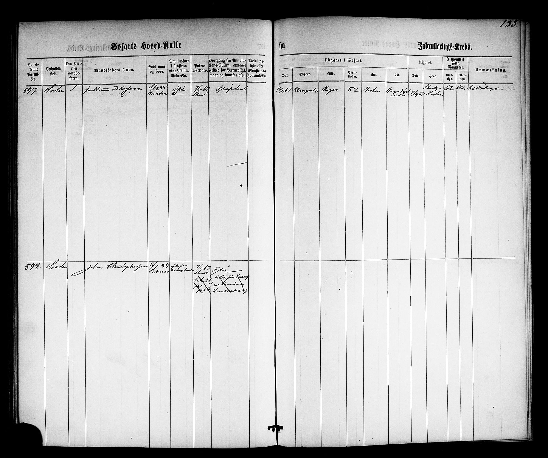 Horten innrulleringskontor, SAKO/A-785/F/Fc/L0002: Hovedrulle, 1861-1868, s. 154