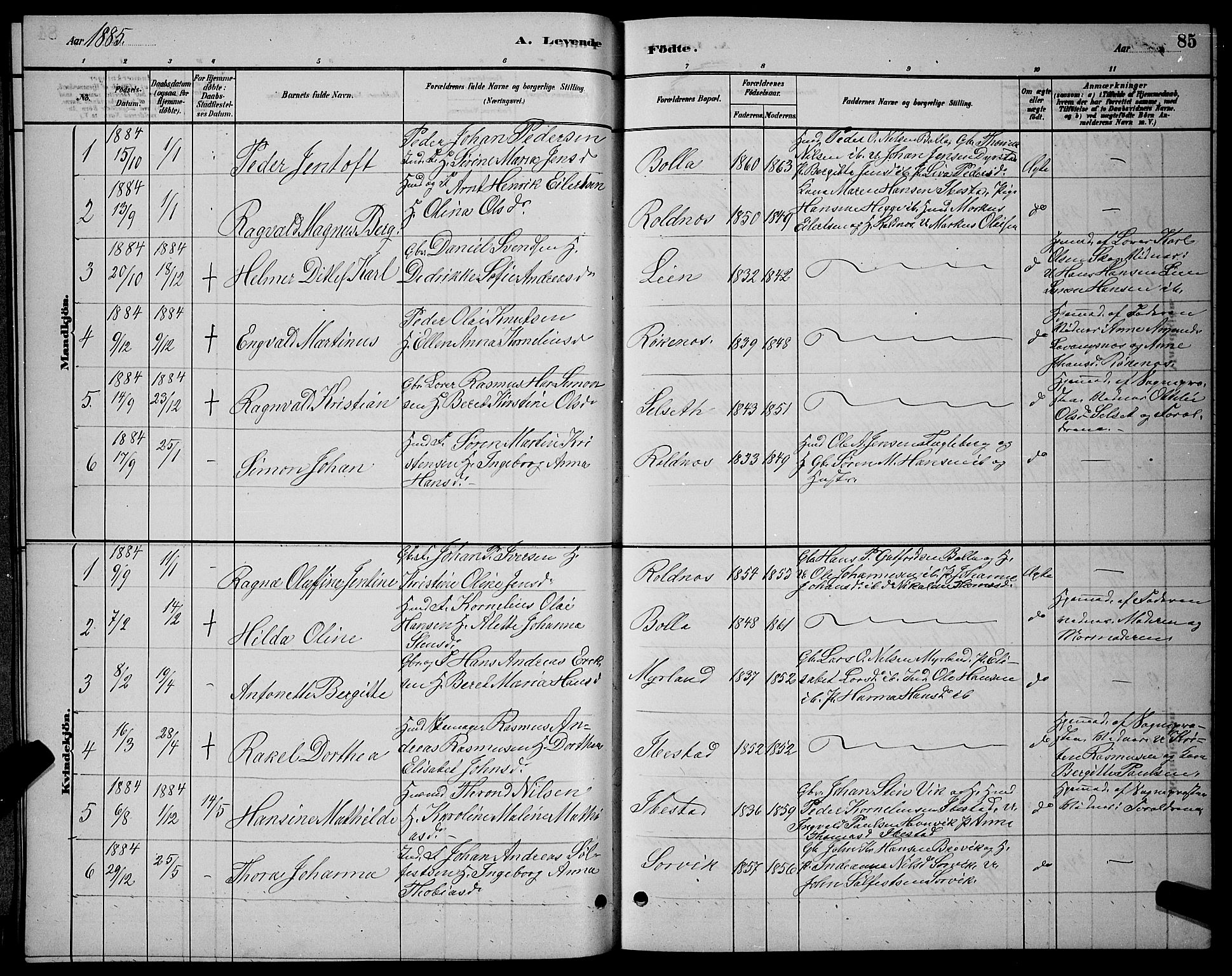Ibestad sokneprestembete, AV/SATØ-S-0077/H/Ha/Hab/L0007klokker: Klokkerbok nr. 7, 1879-1889, s. 85