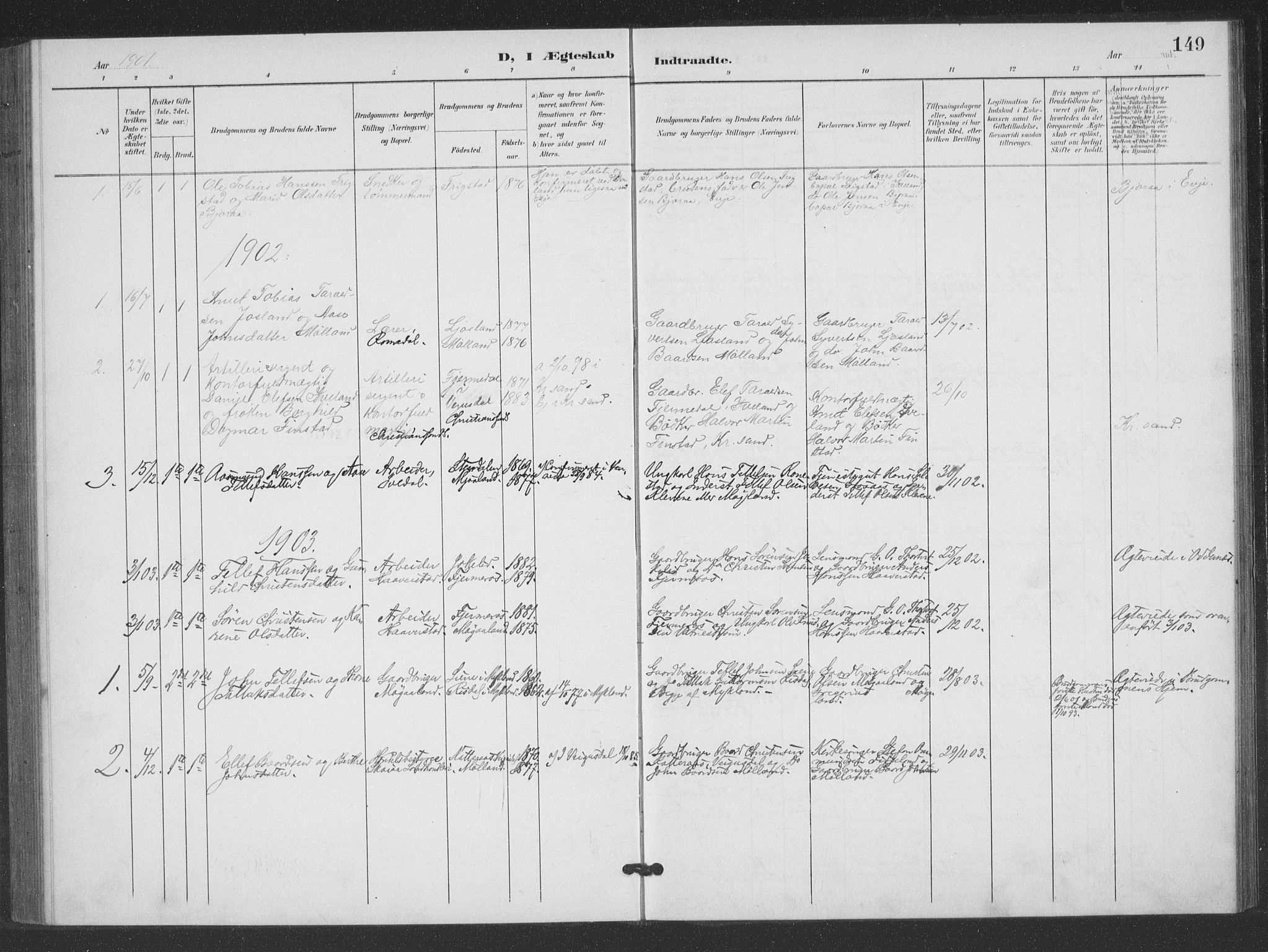 Evje sokneprestkontor, AV/SAK-1111-0008/F/Fb/Fbc/L0005: Klokkerbok nr. B 5, 1901-1935, s. 149