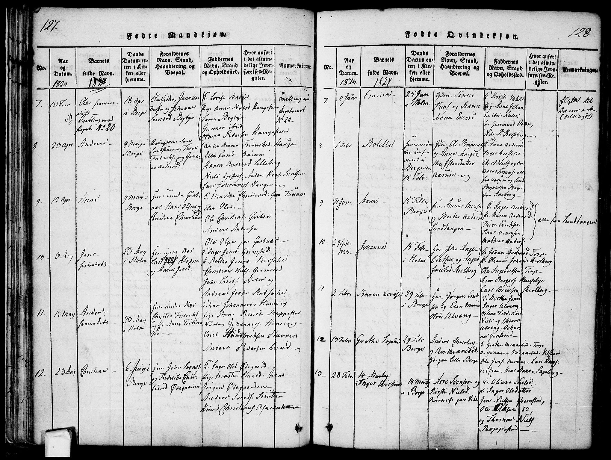 Borge prestekontor Kirkebøker, AV/SAO-A-10903/F/Fa/L0003: Ministerialbok nr. I 3, 1815-1836, s. 127-128