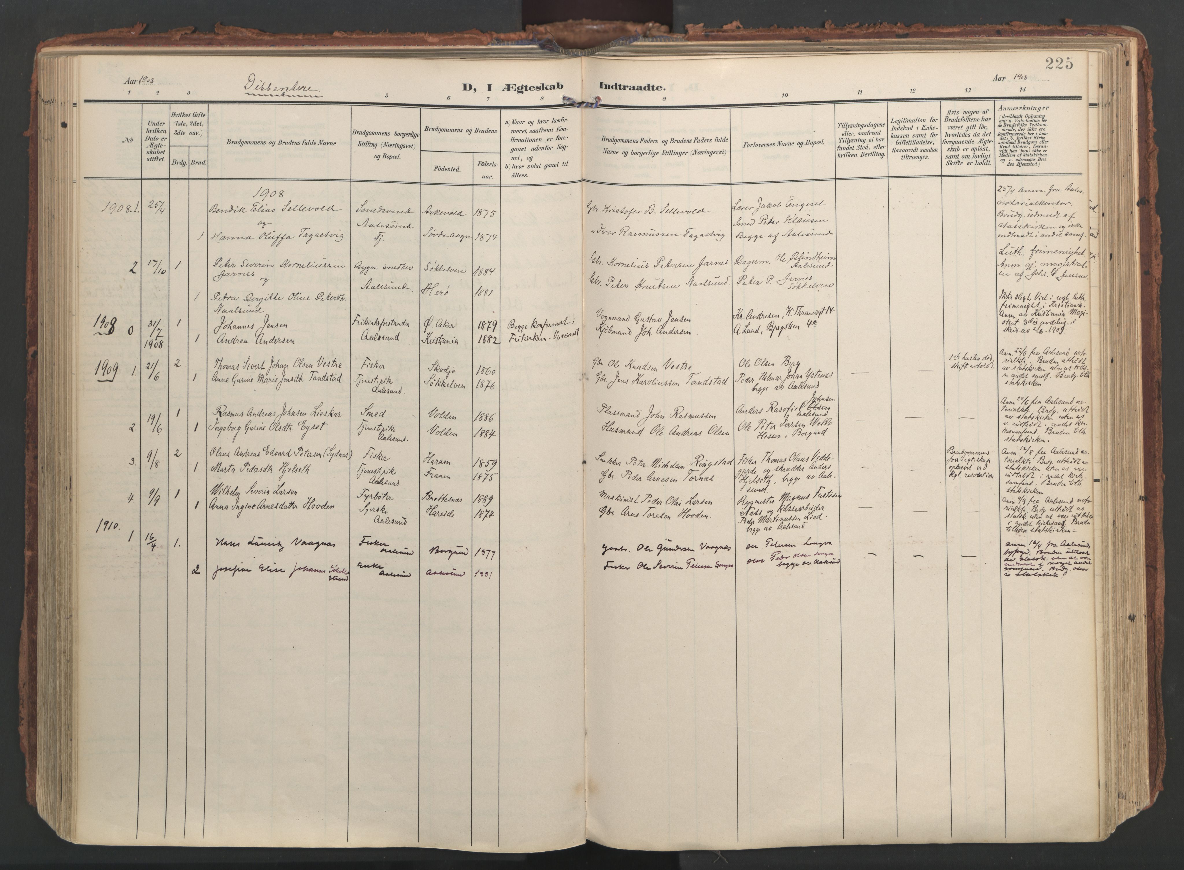 Ministerialprotokoller, klokkerbøker og fødselsregistre - Møre og Romsdal, AV/SAT-A-1454/529/L0459: Ministerialbok nr. 529A09, 1904-1917, s. 225