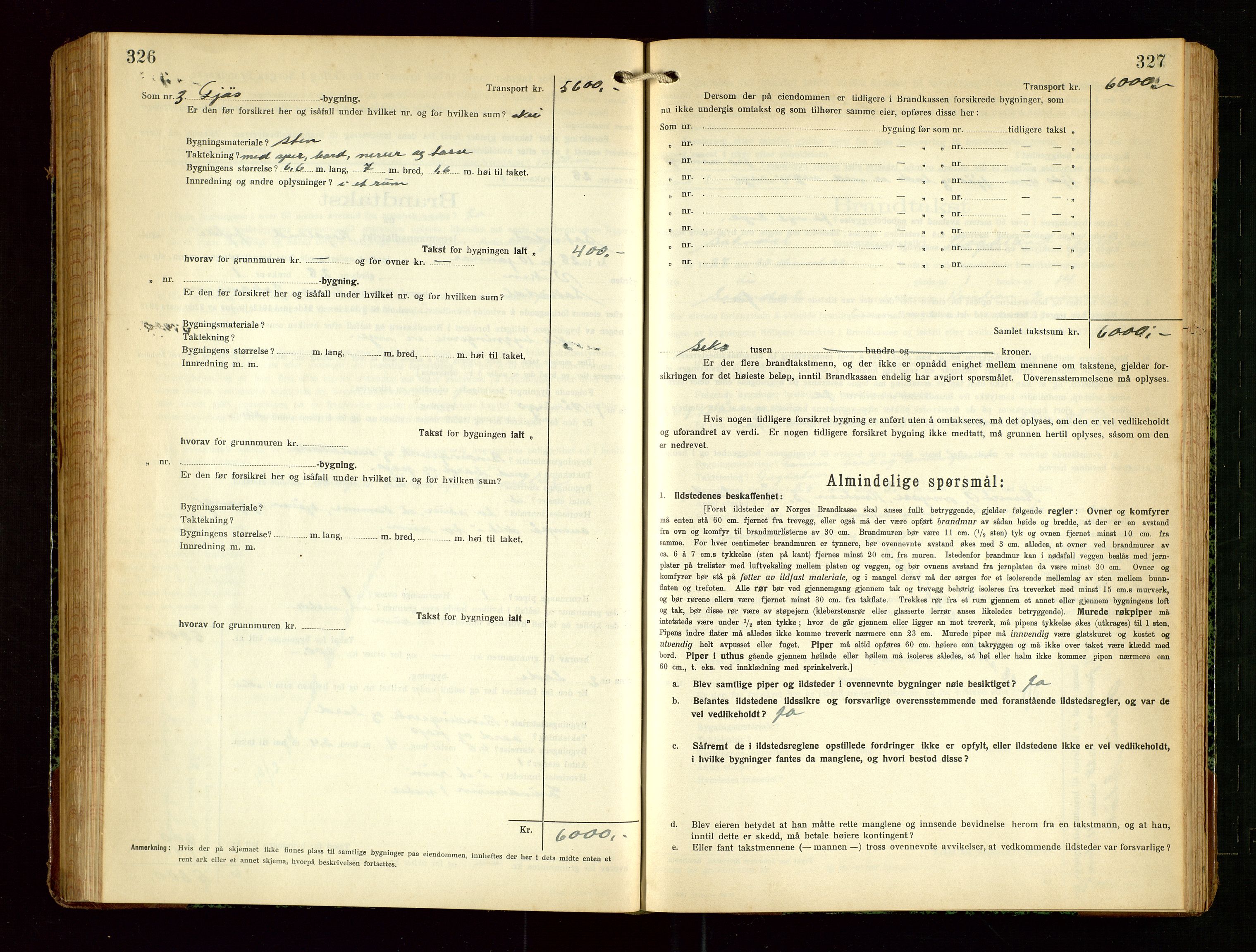 Sokndal lensmannskontor, SAST/A-100417/Gob/L0006: "Brandtakst-Protokol", 1924-1930, s. 326-327