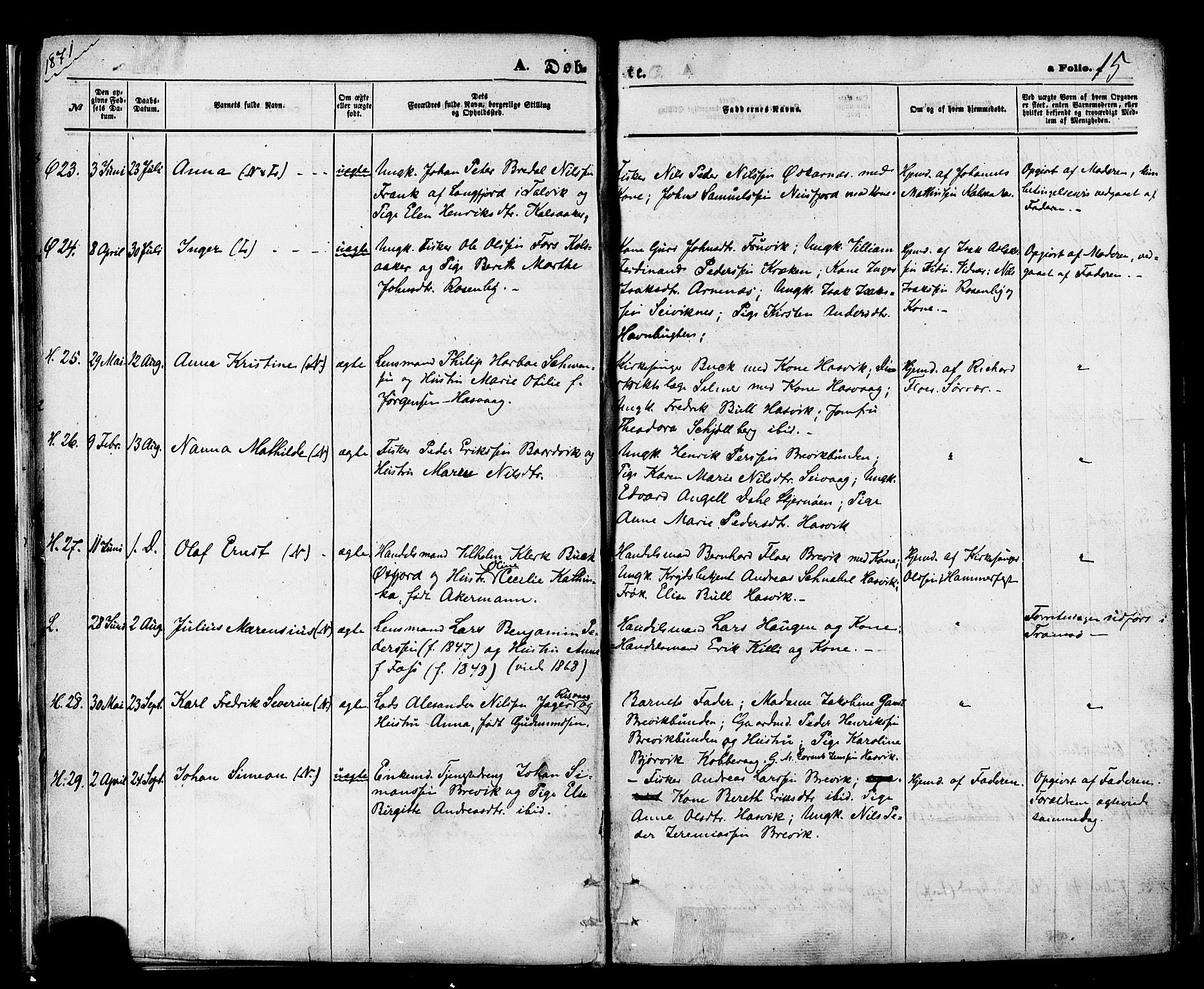 Loppa sokneprestkontor, AV/SATØ-S-1339/H/Ha/L0005kirke: Ministerialbok nr. 5, 1869-1878, s. 15