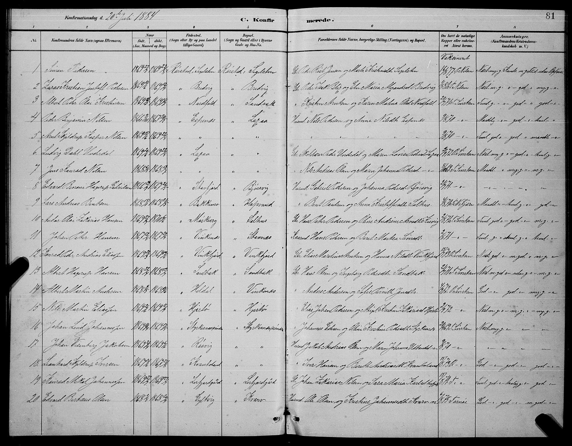 Ministerialprotokoller, klokkerbøker og fødselsregistre - Nordland, SAT/A-1459/854/L0785: Klokkerbok nr. 854C01, 1883-1891, s. 81