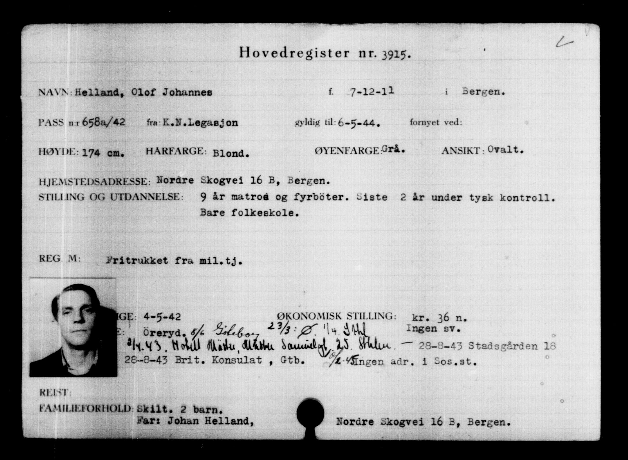 Utenriksstasjonene, Legasjonen i Stockholm, Flyktningkontoret, AV/RA-S-6753/V/Va/L0004: Kjesäterkartoteket, flyktninger med registreringsnr. 3496-6610, 1940-1945, s. 489