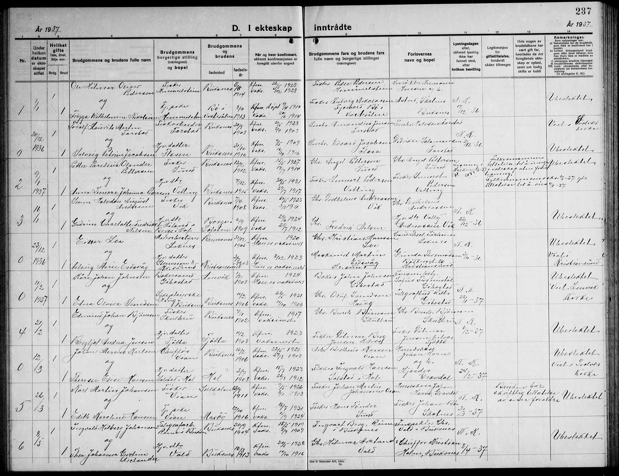 Ministerialprotokoller, klokkerbøker og fødselsregistre - Nordland, AV/SAT-A-1459/881/L1170: Klokkerbok nr. 881C07, 1930-1943, s. 237