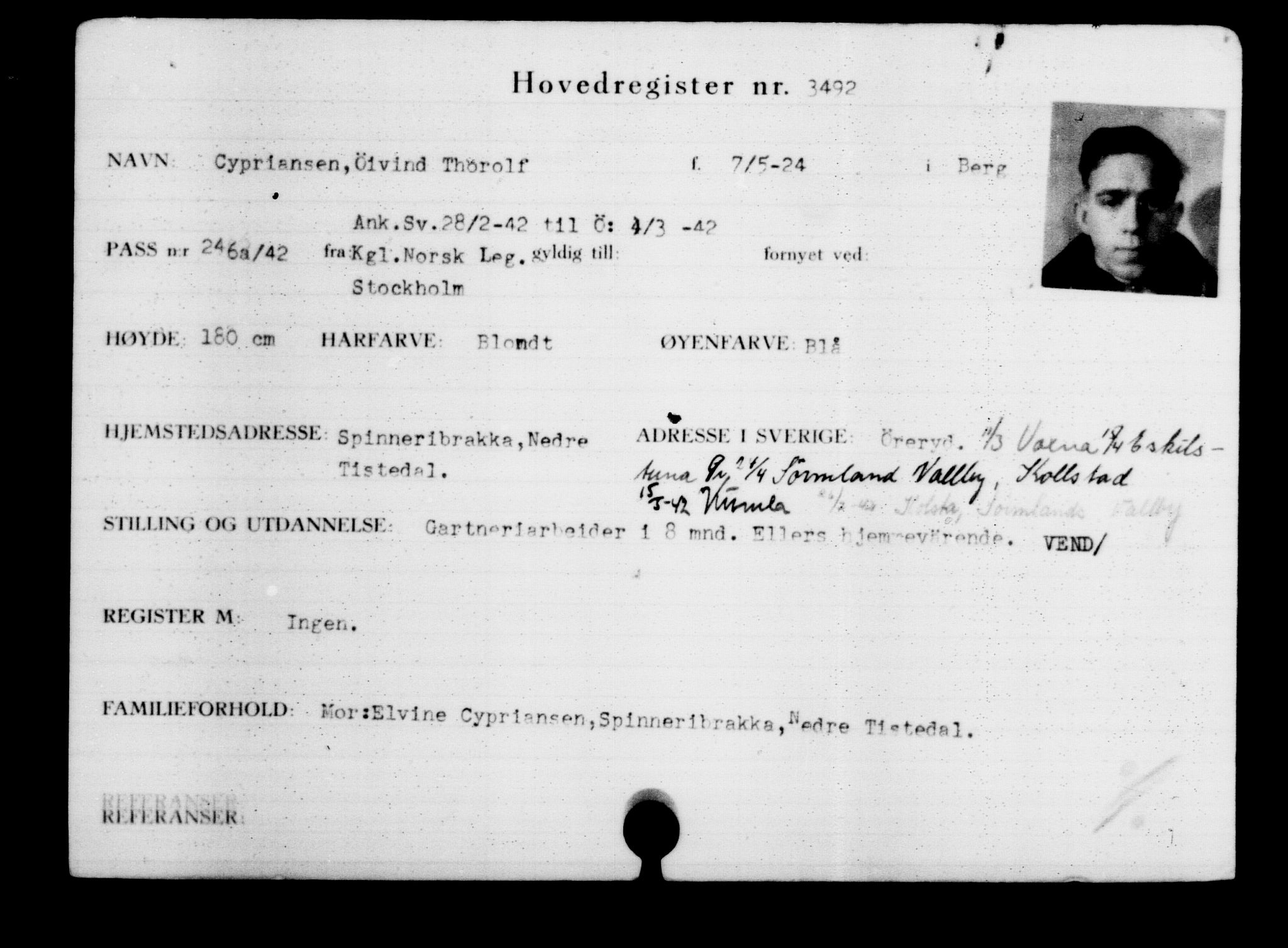 Utenriksstasjonene, Legasjonen i Stockholm, Flyktningkontoret, AV/RA-S-6753/V/Va/L0003: Kjesäterkartoteket, flyktninger med registreringsnr. 2001-3495, 1940-1945, s. 2007