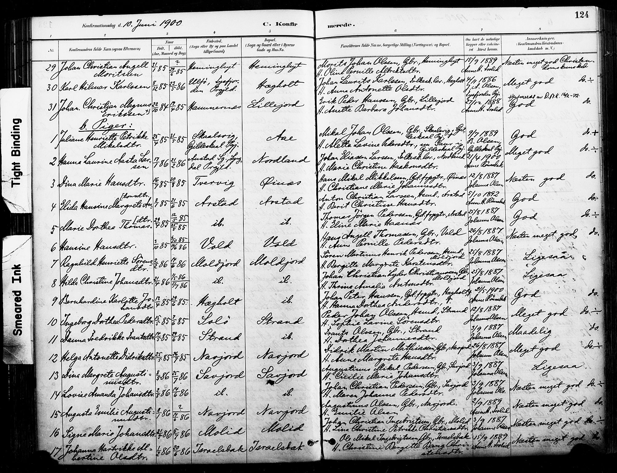 Ministerialprotokoller, klokkerbøker og fødselsregistre - Nordland, AV/SAT-A-1459/846/L0646: Ministerialbok nr. 846A04, 1887-1901, s. 124