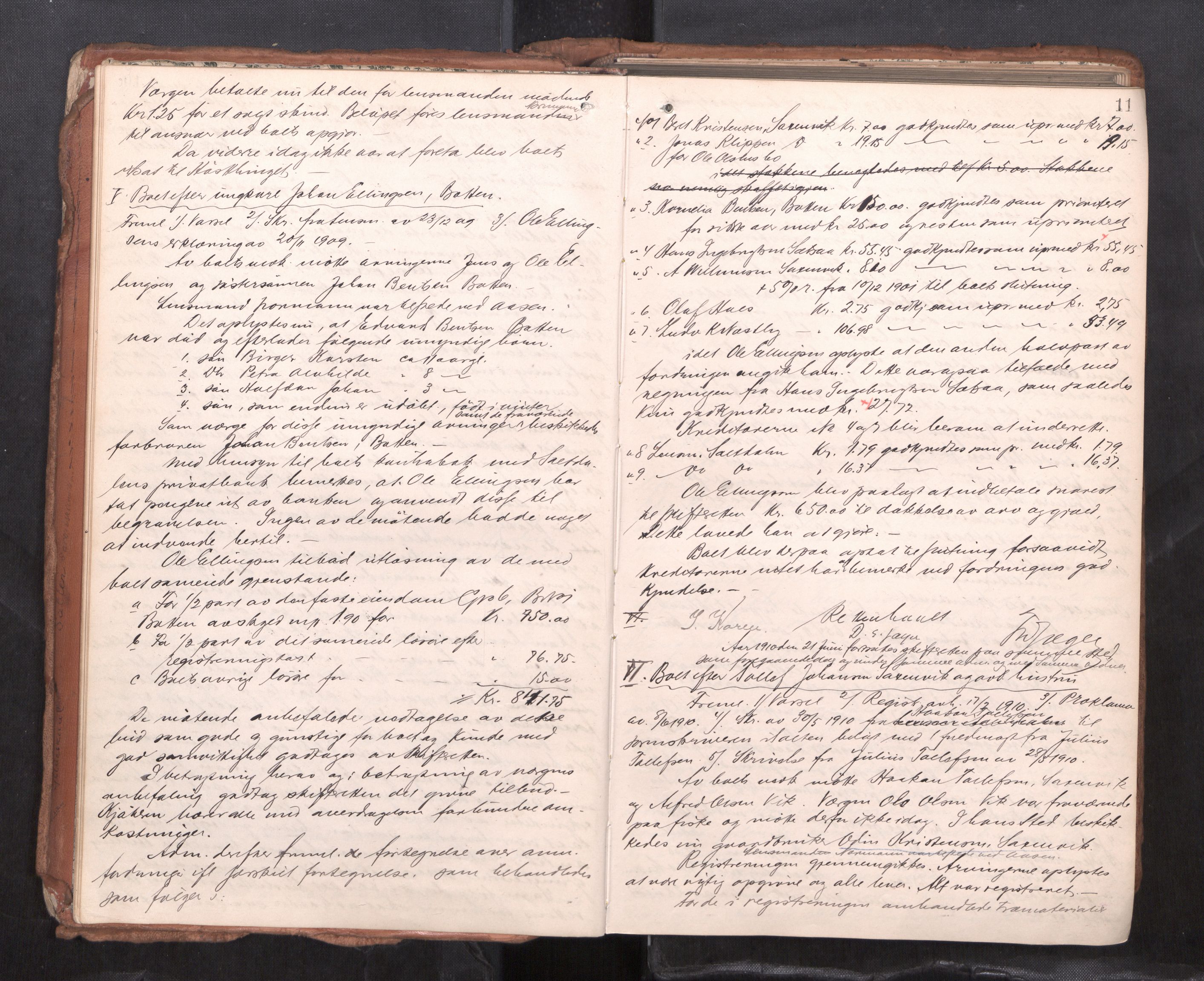 Salten sorenskriveri, AV/SAT-A-4578/1/3/3B/L0012: Skiftebehandlingsprotokoll, 1910-1915, s. 11