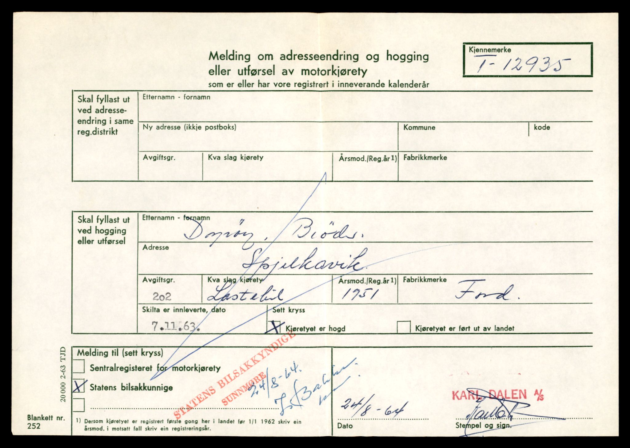 Møre og Romsdal vegkontor - Ålesund trafikkstasjon, AV/SAT-A-4099/F/Fe/L0036: Registreringskort for kjøretøy T 12831 - T 13030, 1927-1998, s. 1619