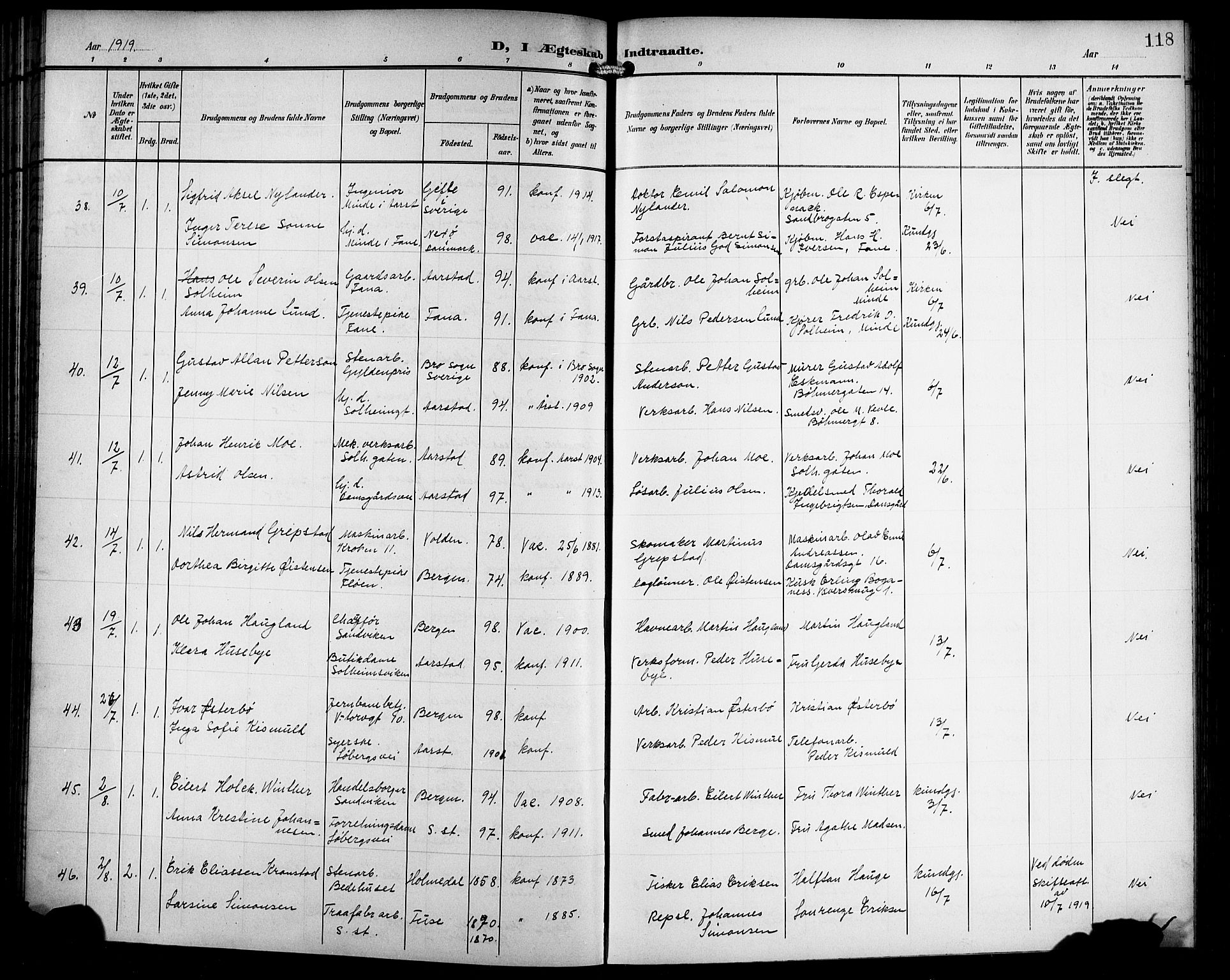 Årstad Sokneprestembete, AV/SAB-A-79301/H/Hab/L0018: Klokkerbok nr. C 1, 1902-1919, s. 118
