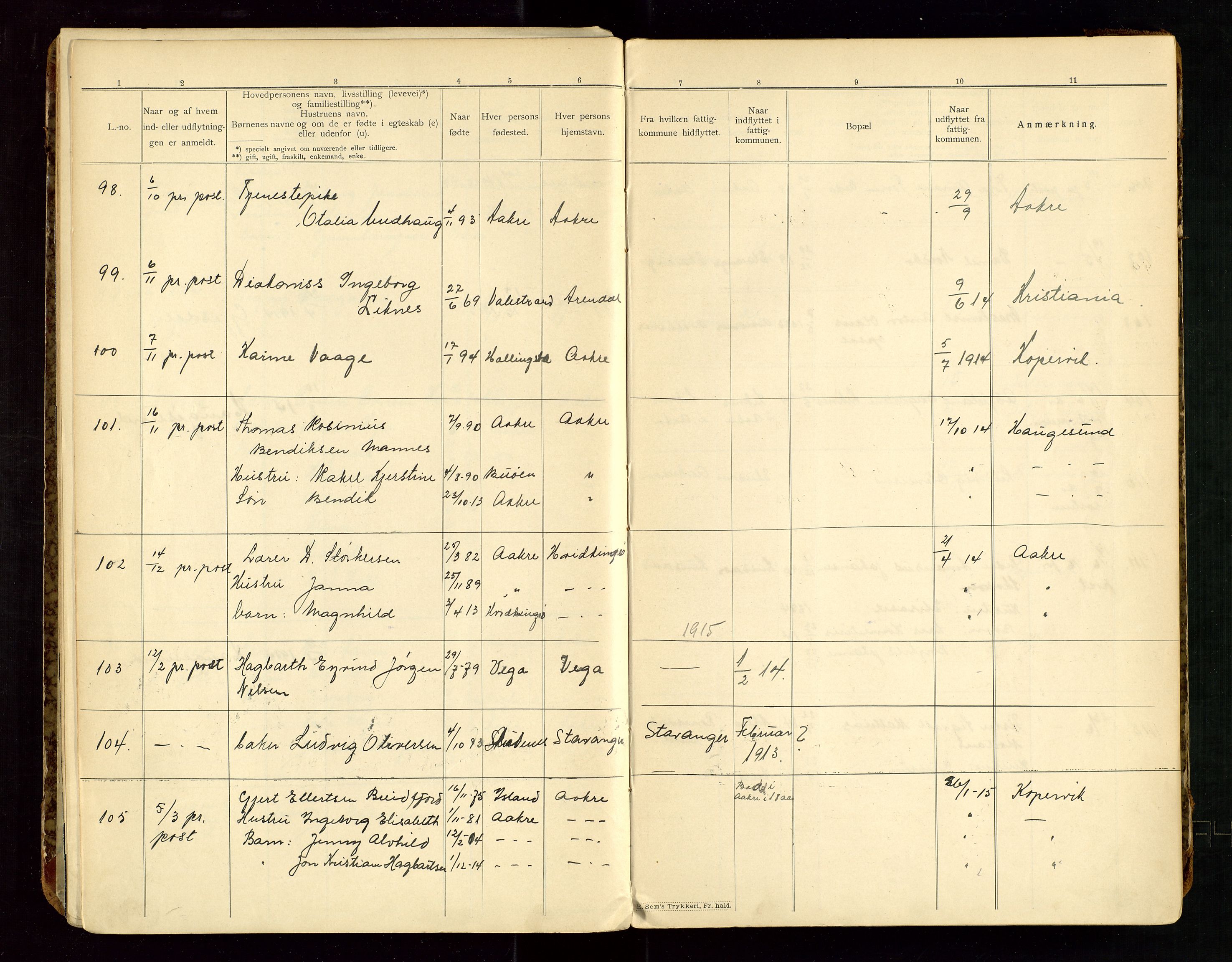 Skudenes lensmannskontor, SAST/A-100444/Gw/L0001: "Fortegnelse over inn- og utflyttede i Skudenes fattigkommune", 1901-1943, s. 38