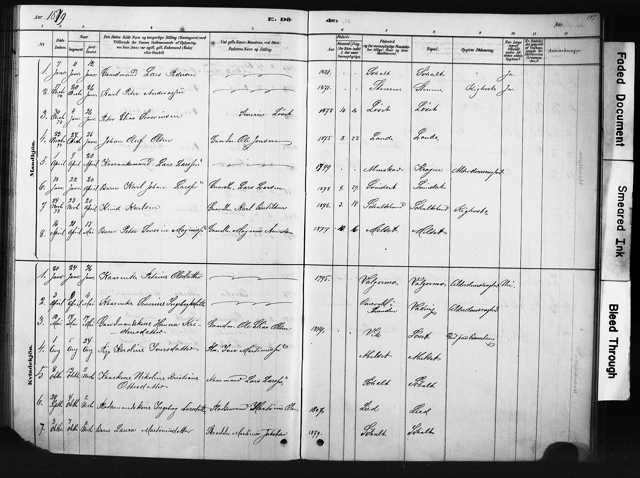 Ministerialprotokoller, klokkerbøker og fødselsregistre - Møre og Romsdal, AV/SAT-A-1454/522/L0326: Klokkerbok nr. 522C05, 1878-1890, s. 147