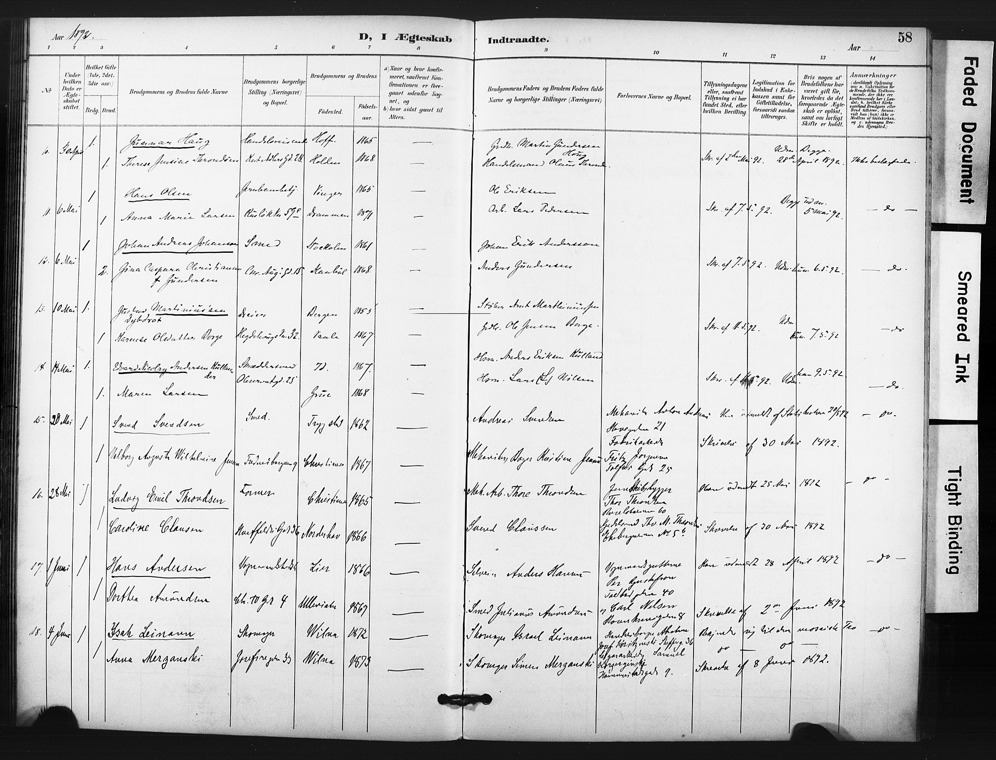 Trefoldighet prestekontor Kirkebøker, AV/SAO-A-10882/F/Fg/L0001: Ministerialbok nr. VII 1, 1892-1923, s. 58