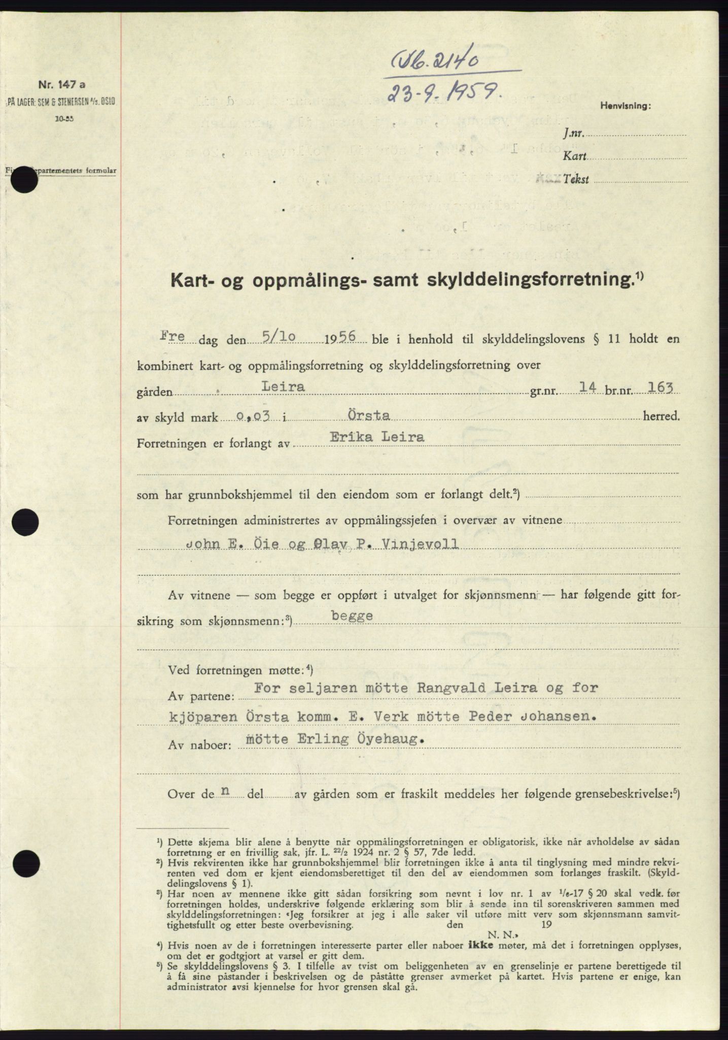 Søre Sunnmøre sorenskriveri, SAT/A-4122/1/2/2C/L0113: Pantebok nr. 39A, 1959-1959, Dagboknr: 2140/1959