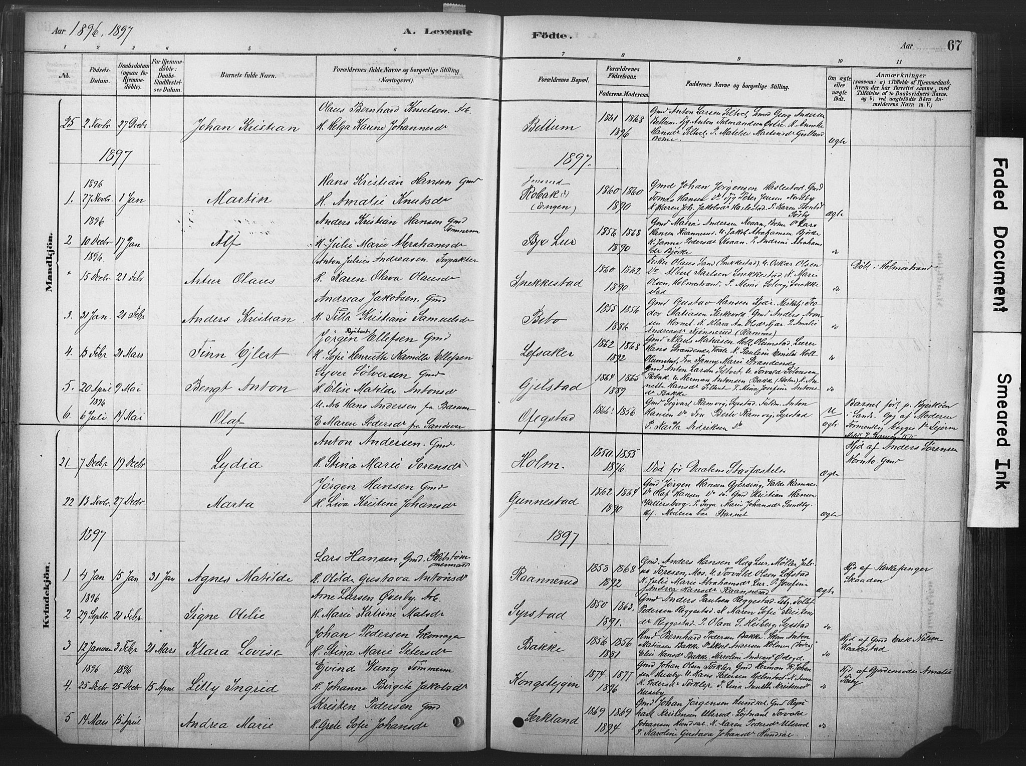 Våle kirkebøker, AV/SAKO-A-334/F/Fa/L0011: Ministerialbok nr. I 11, 1878-1906, s. 67