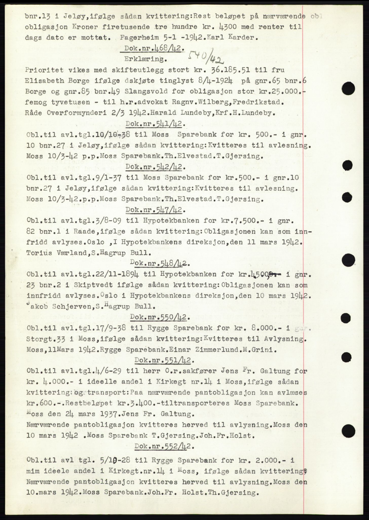 Moss sorenskriveri, SAO/A-10168: Pantebok nr. C10, 1938-1950, Dagboknr: 540/1942