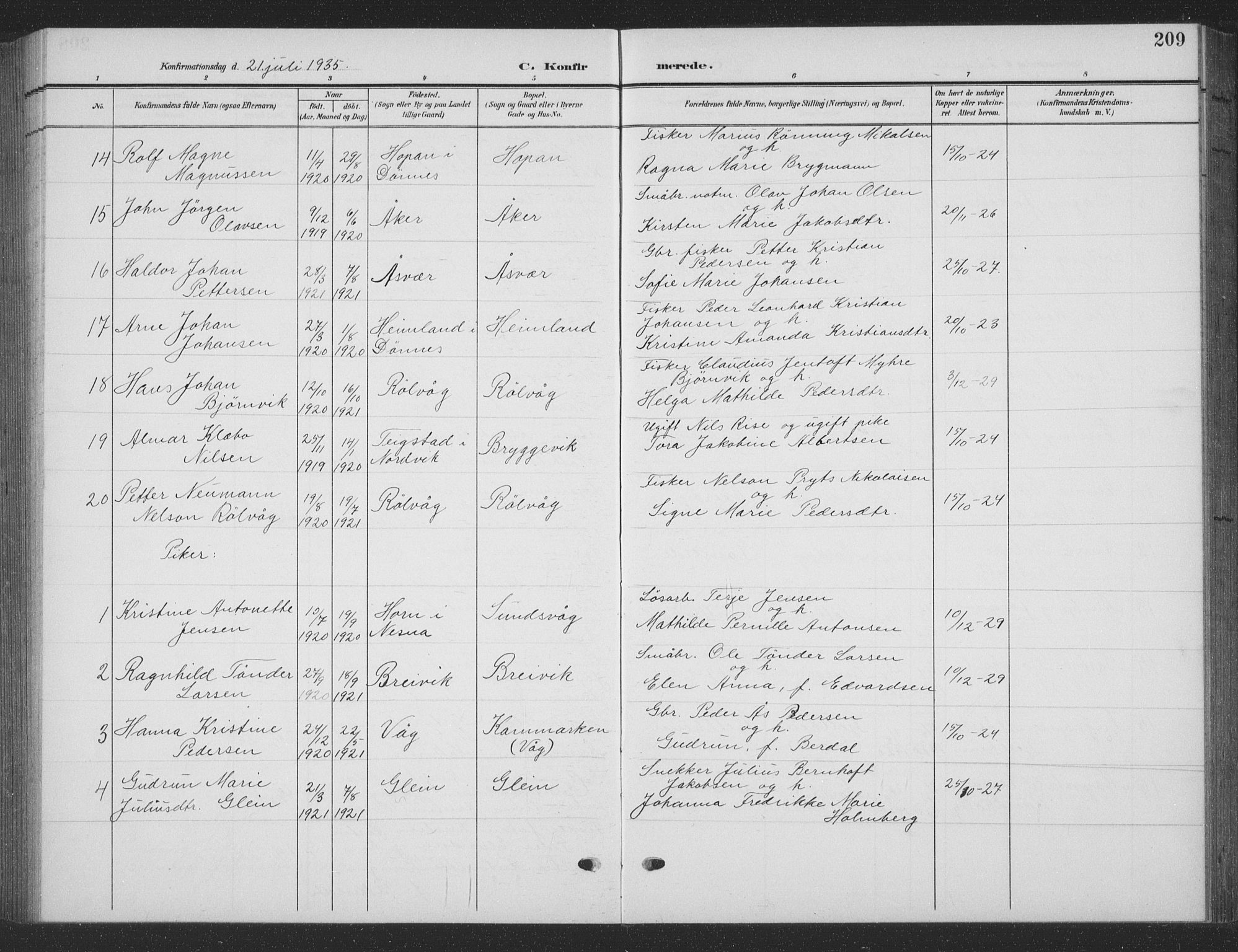 Ministerialprotokoller, klokkerbøker og fødselsregistre - Nordland, AV/SAT-A-1459/835/L0533: Klokkerbok nr. 835C05, 1906-1939, s. 209