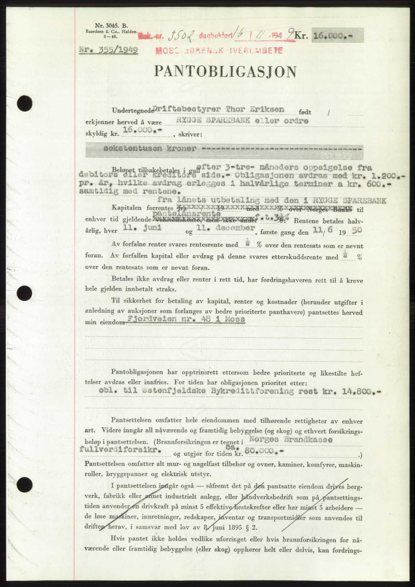 Moss sorenskriveri, SAO/A-10168: Pantebok nr. B23, 1949-1950, Dagboknr: 3502/1949