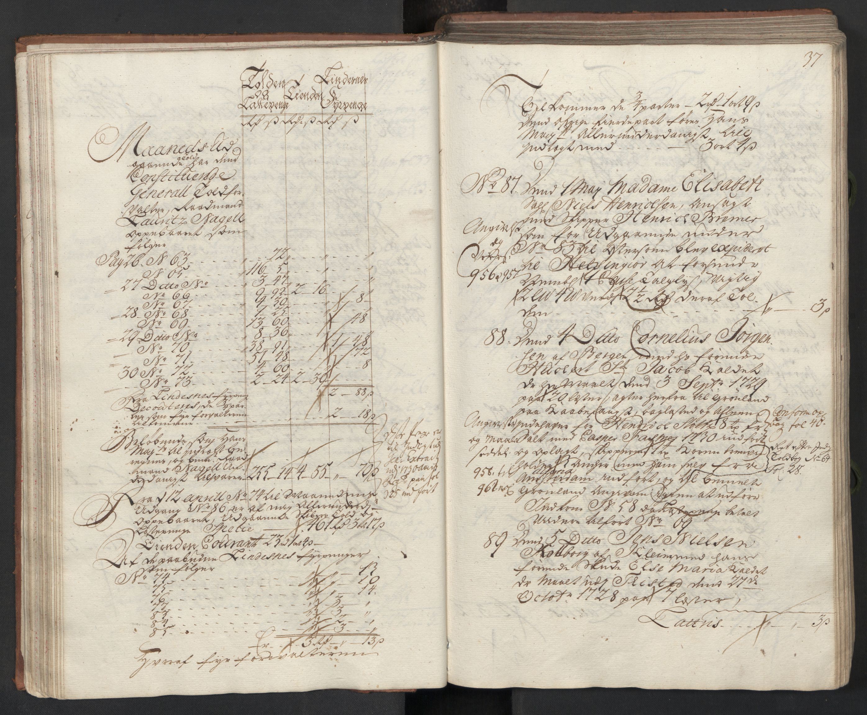Generaltollkammeret, tollregnskaper, AV/RA-EA-5490/R26/L0017/0001: Tollregnskaper Bergen A / Utgående hovedtollbok, 1731, s. 36b-37a