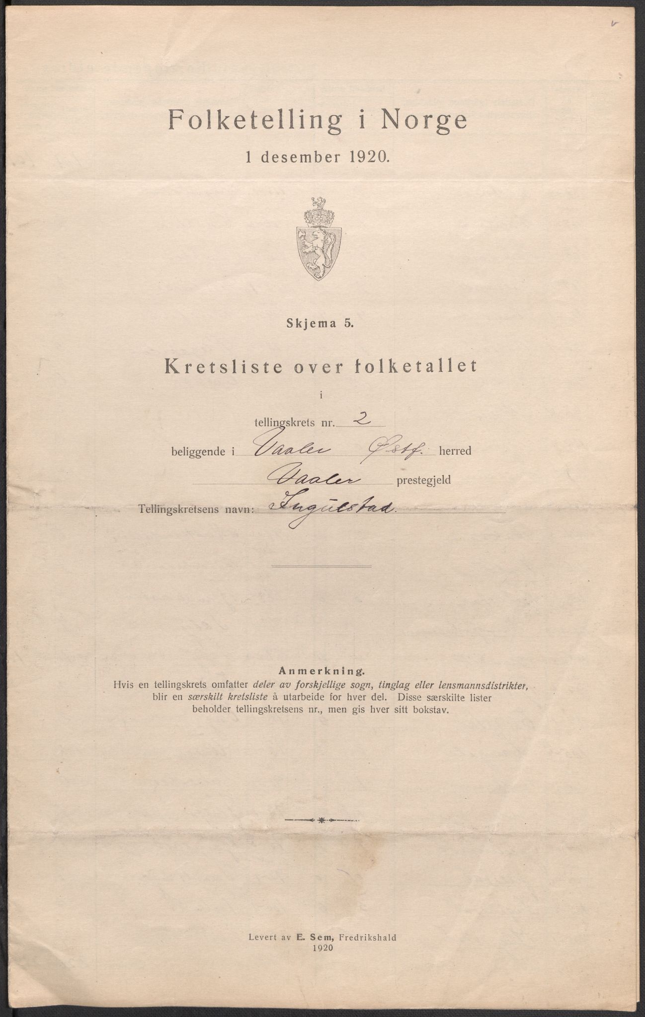 SAO, Folketelling 1920 for 0137 Våler herred, 1920, s. 14