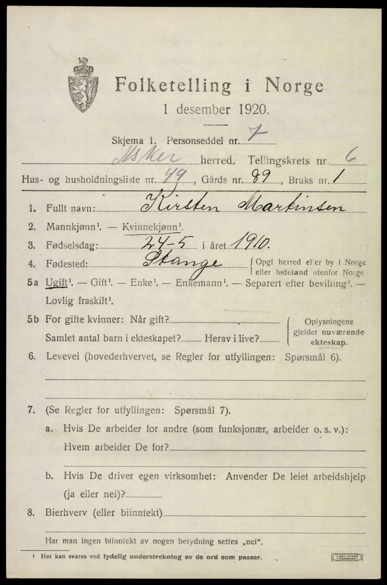 SAO, Folketelling 1920 for 0220 Asker herred, 1920, s. 14774