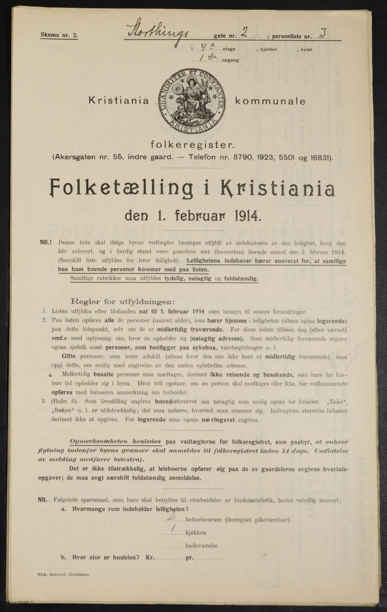 OBA, Kommunal folketelling 1.2.1914 for Kristiania, 1914, s. 104199