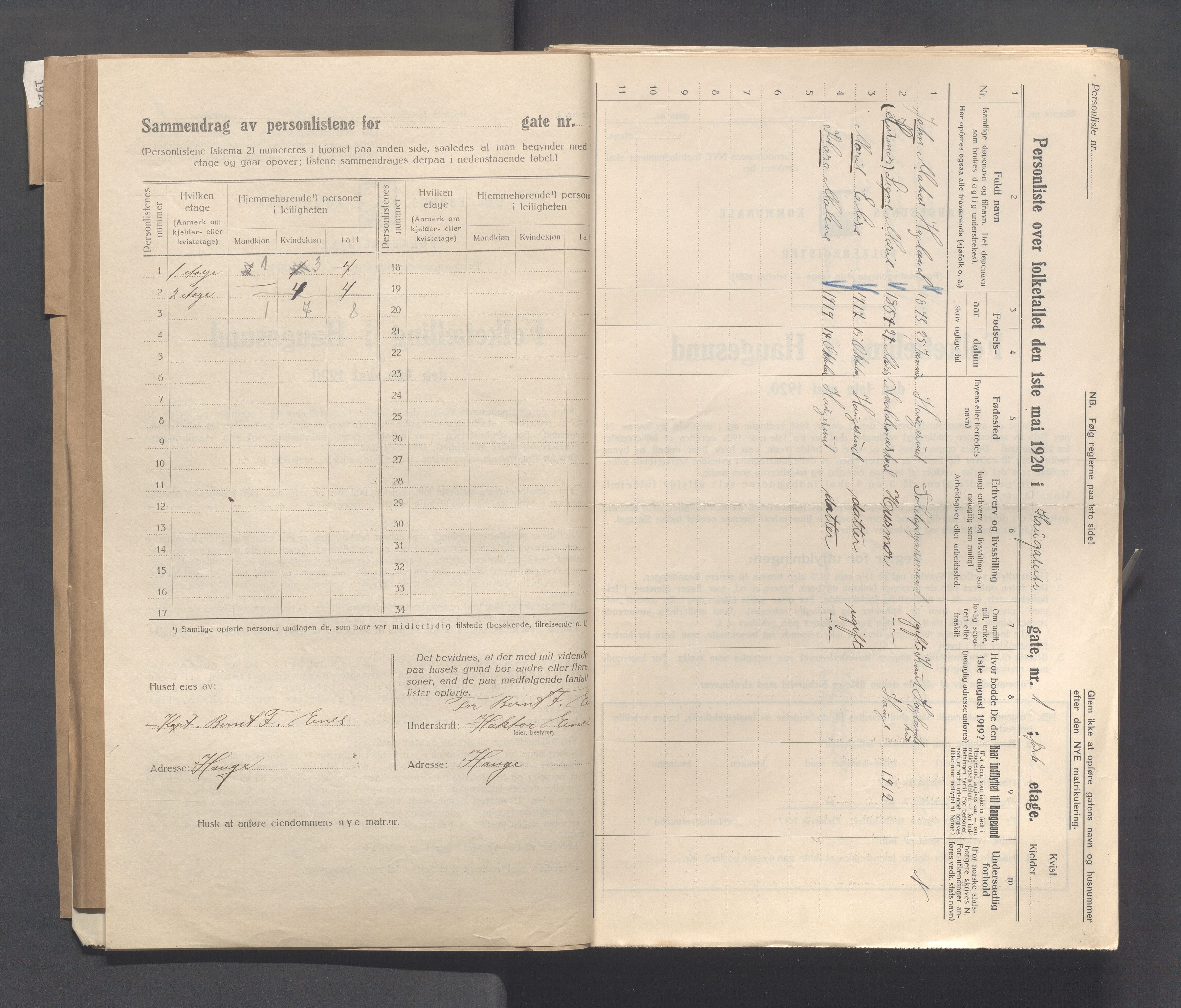 IKAR, Kommunal folketelling 1.5.1920 for Haugesund, 1920, s. 1136