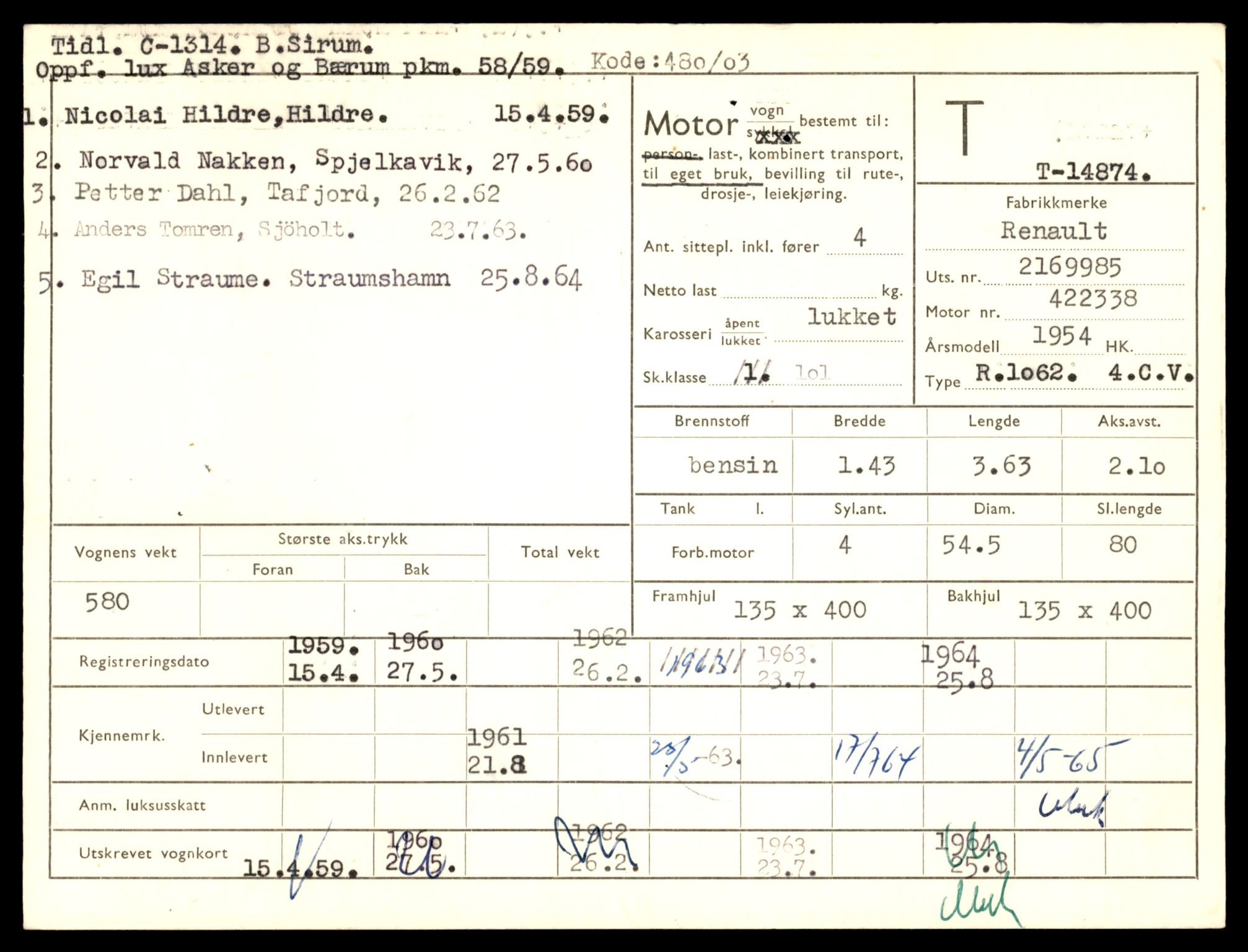 Møre og Romsdal vegkontor - Ålesund trafikkstasjon, AV/SAT-A-4099/F/Fe/L0049: Registreringskort for kjøretøy T 14864 - T 18613, 1927-1998, s. 243