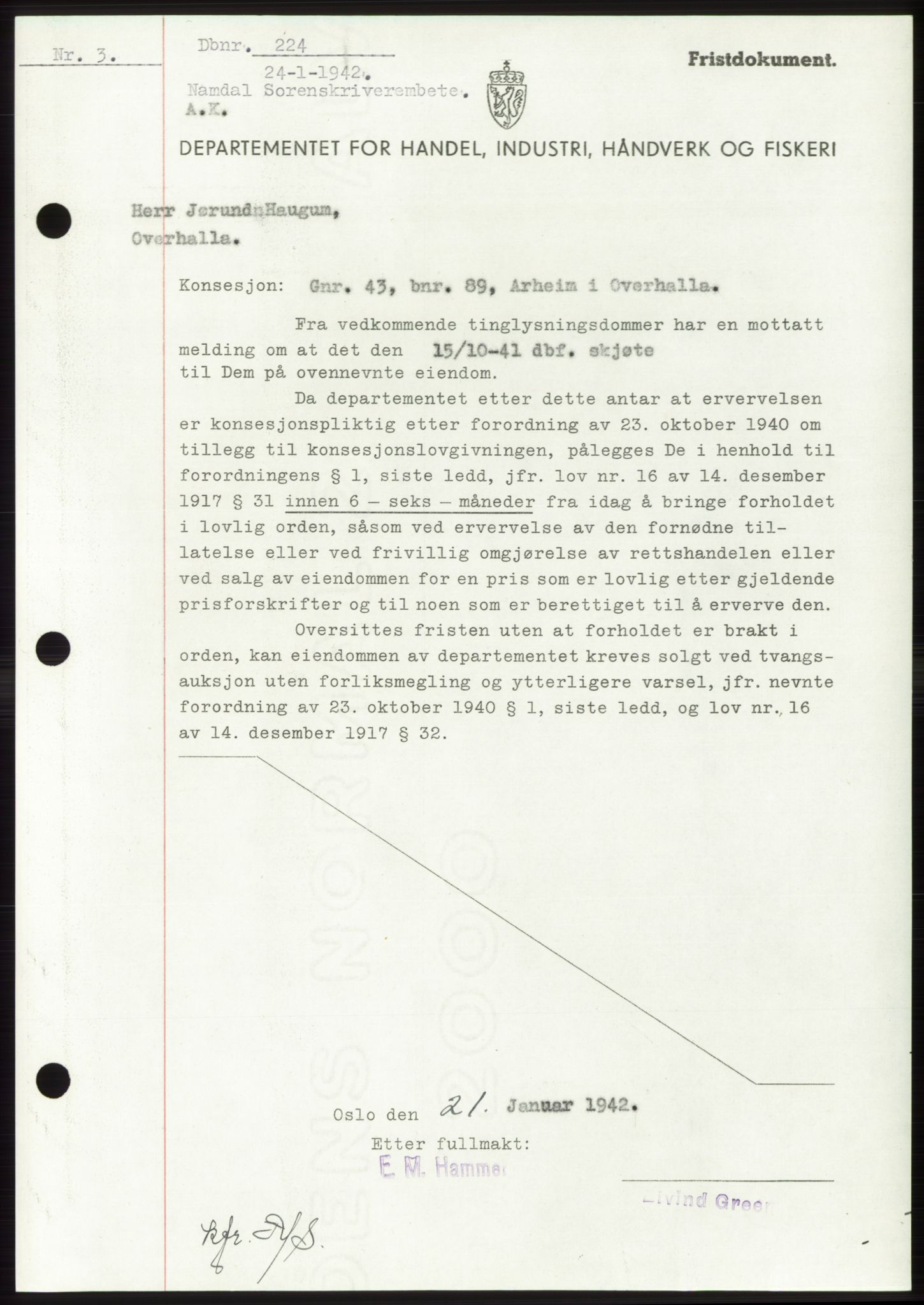 Namdal sorenskriveri, SAT/A-4133/1/2/2C: Pantebok nr. -, 1941-1942, Dagboknr: 224/1942