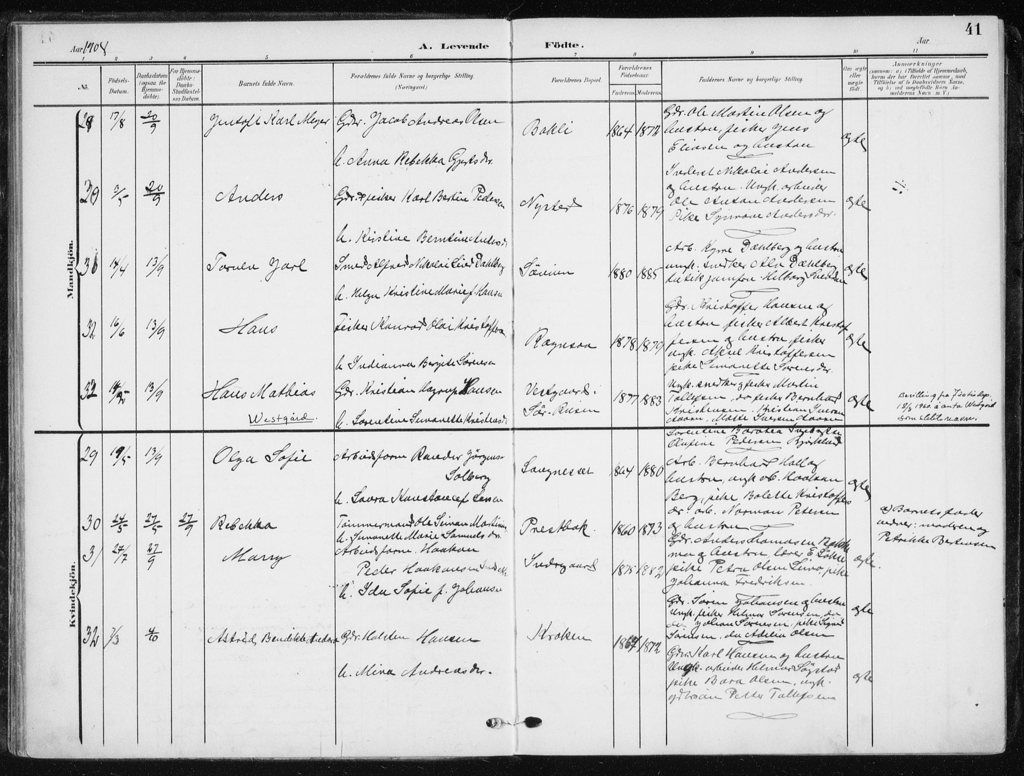 Salangen sokneprestembete, AV/SATØ-S-1324/H/Ha/L0002kirke: Ministerialbok nr. 2, 1902-1911, s. 41