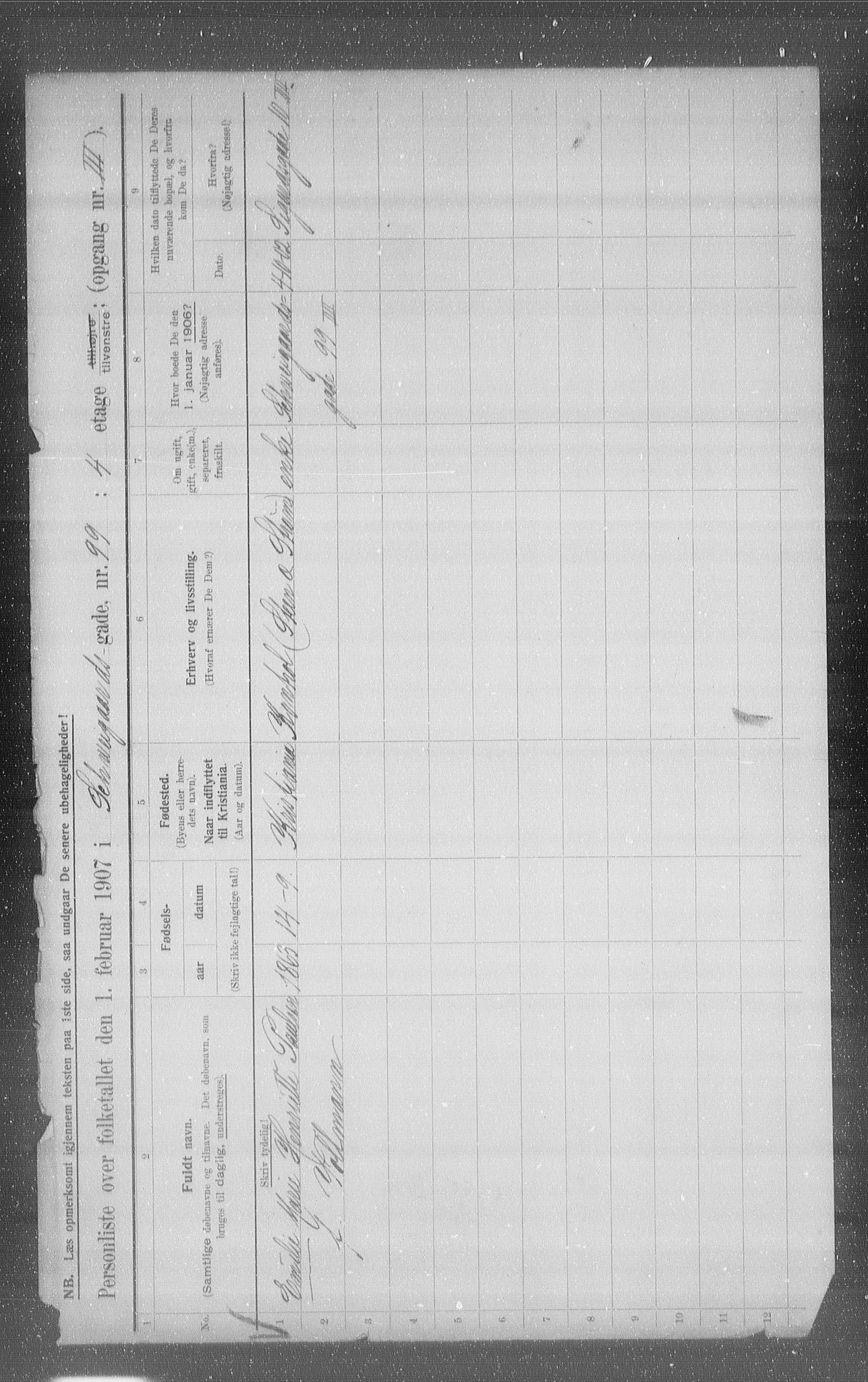 OBA, Kommunal folketelling 1.2.1907 for Kristiania kjøpstad, 1907, s. 47301