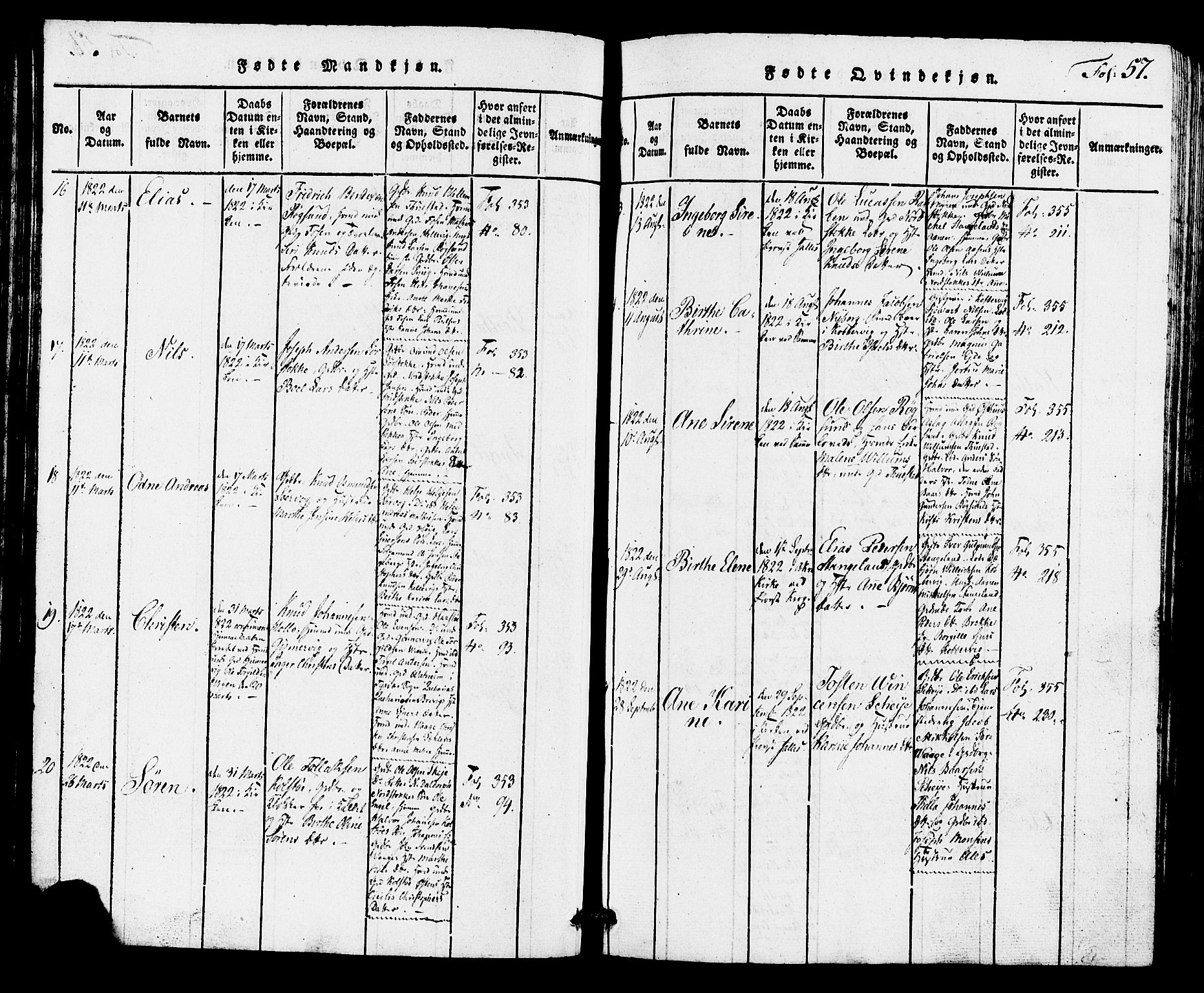 Avaldsnes sokneprestkontor, SAST/A -101851/H/Ha/Hab/L0001: Klokkerbok nr. B 1, 1816-1825, s. 57