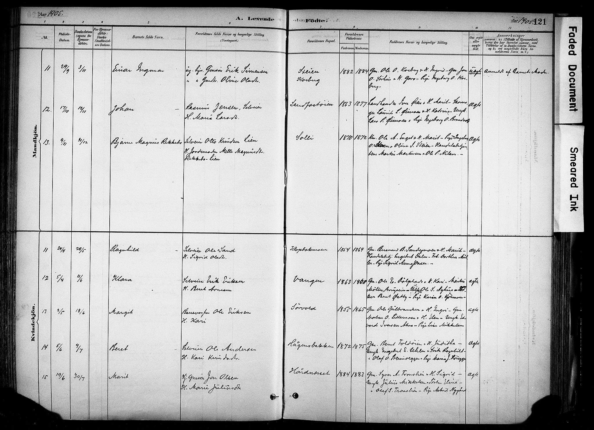 Alvdal prestekontor, AV/SAH-PREST-060/H/Ha/Haa/L0002: Ministerialbok nr. 2, 1883-1906, s. 121