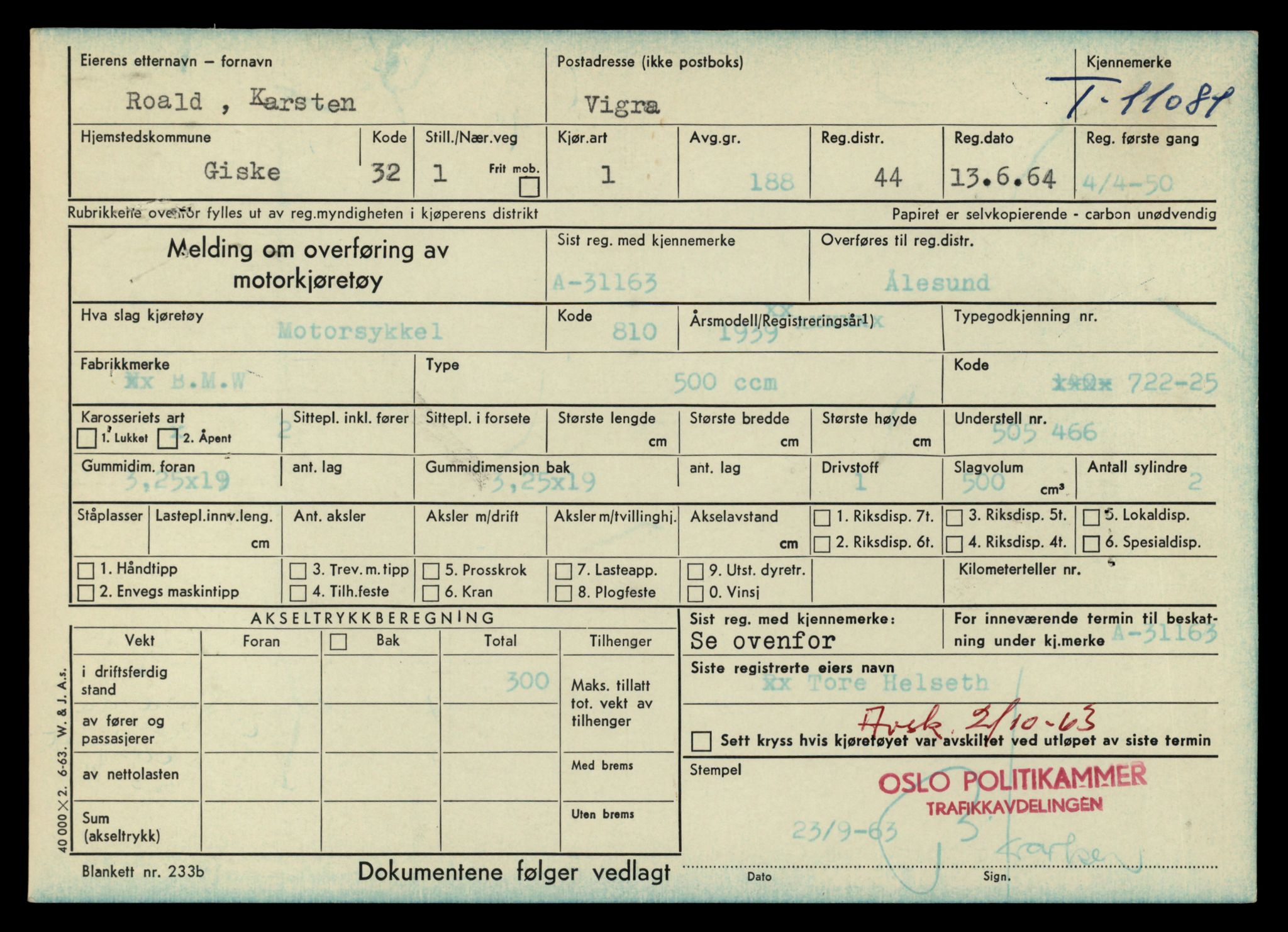 Møre og Romsdal vegkontor - Ålesund trafikkstasjon, AV/SAT-A-4099/F/Fe/L0026: Registreringskort for kjøretøy T 11046 - T 11160, 1927-1998, s. 1049