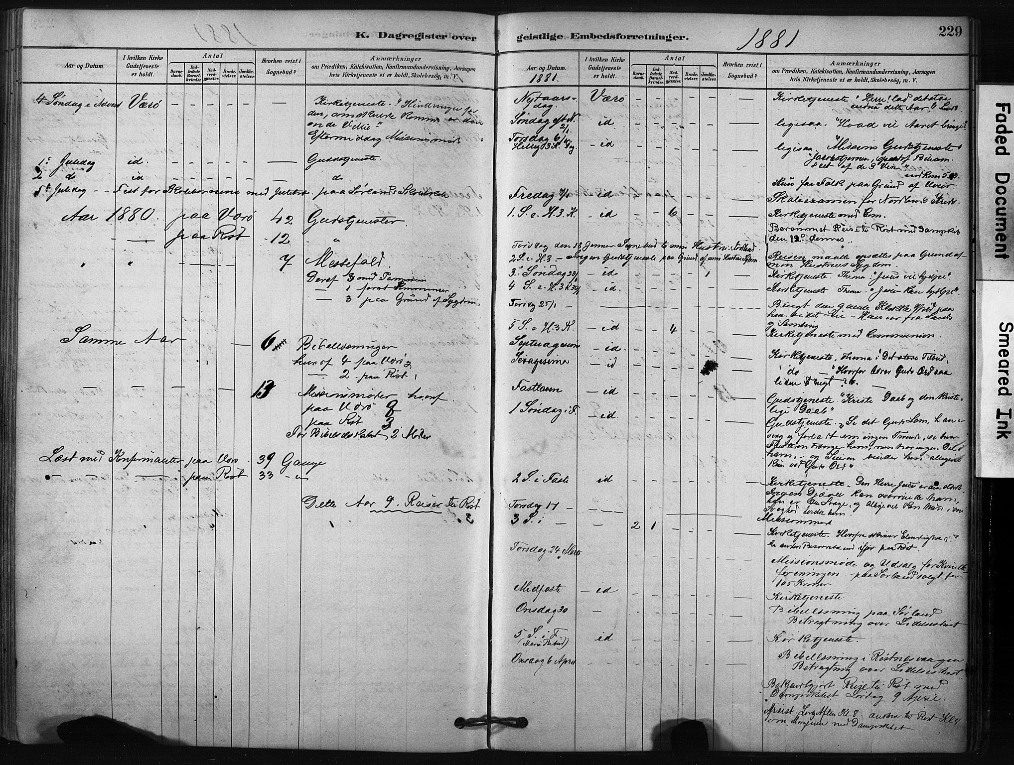 Ministerialprotokoller, klokkerbøker og fødselsregistre - Nordland, AV/SAT-A-1459/807/L0122: Ministerialbok nr. 807A05, 1880-1902, s. 229