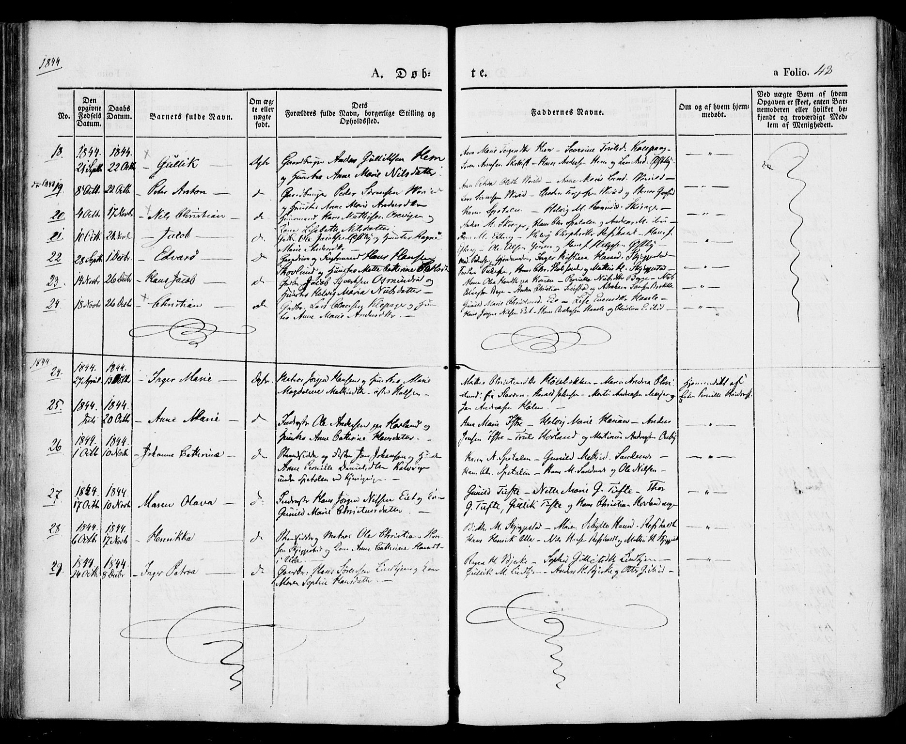Tjølling kirkebøker, SAKO/A-60/F/Fa/L0006: Ministerialbok nr. 6, 1835-1859, s. 42
